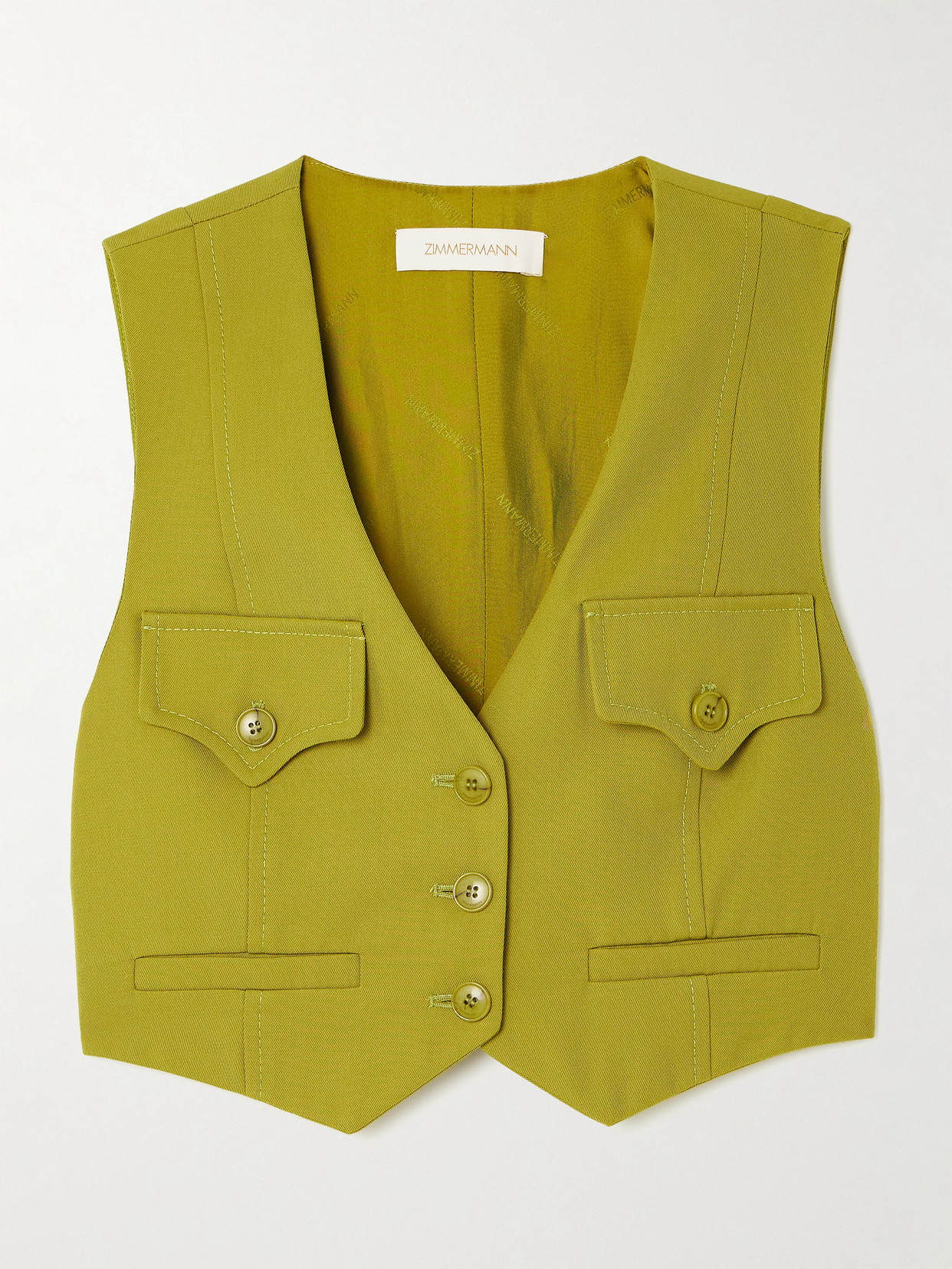 Zimmermann Luna Cropped Twill Vest In Green