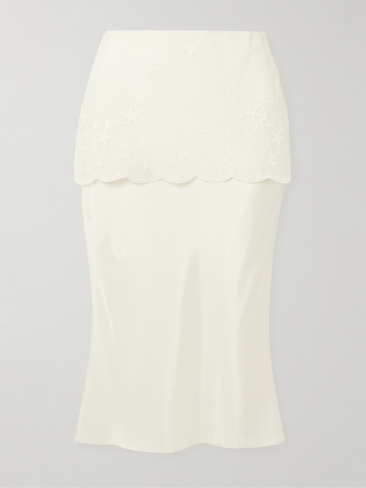 Cove Layered Embroidered Tulle-Trimmed Silk-Blend Midi