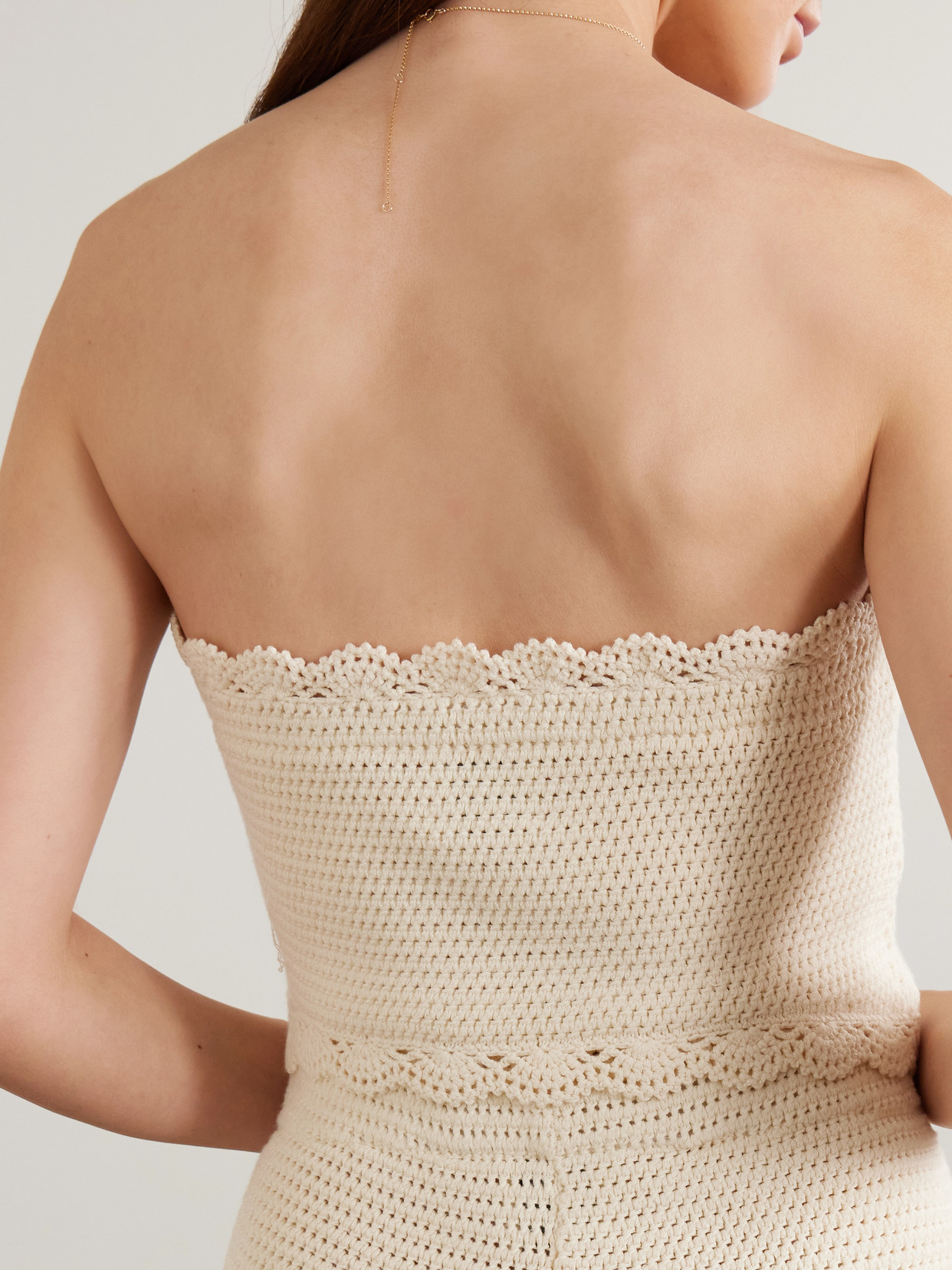 Dylan Cropped Strapless Crocheted Top