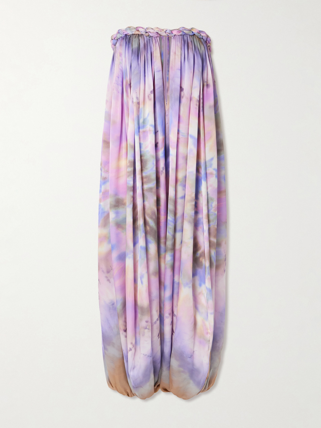 Zimmermann Luna Strapless Gathered Printed Silk-satin Jumpsuit In Purple