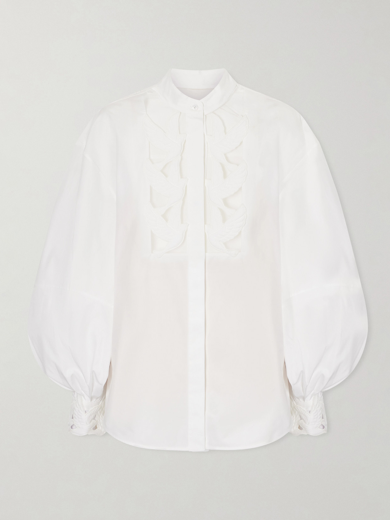 Zimmermann Luna Embroidered Mesh-paneled Cotton-poplin Blouse In White