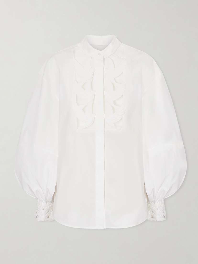 Zimmermann Luna Embroidered Mesh-paneled Cotton-poplin Blouse