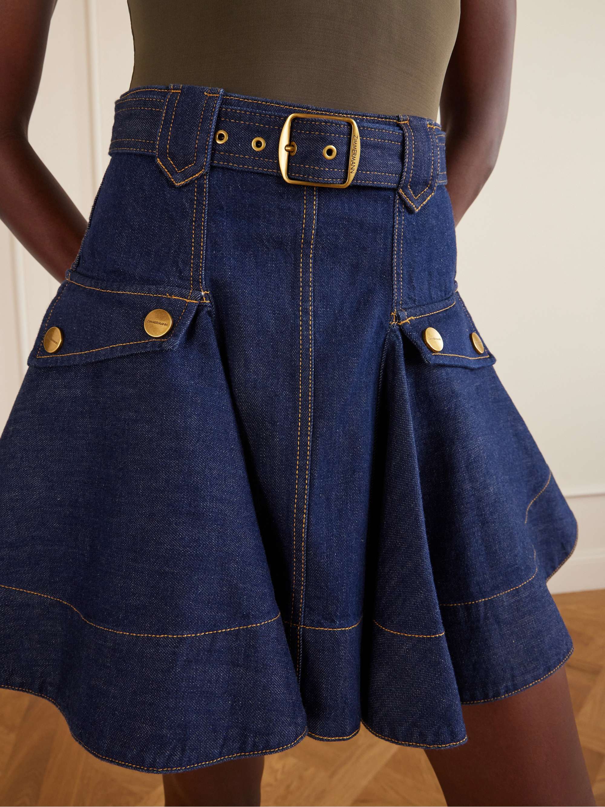 ZIMMERMANN Belted denim mini skirt | NET-A-PORTER