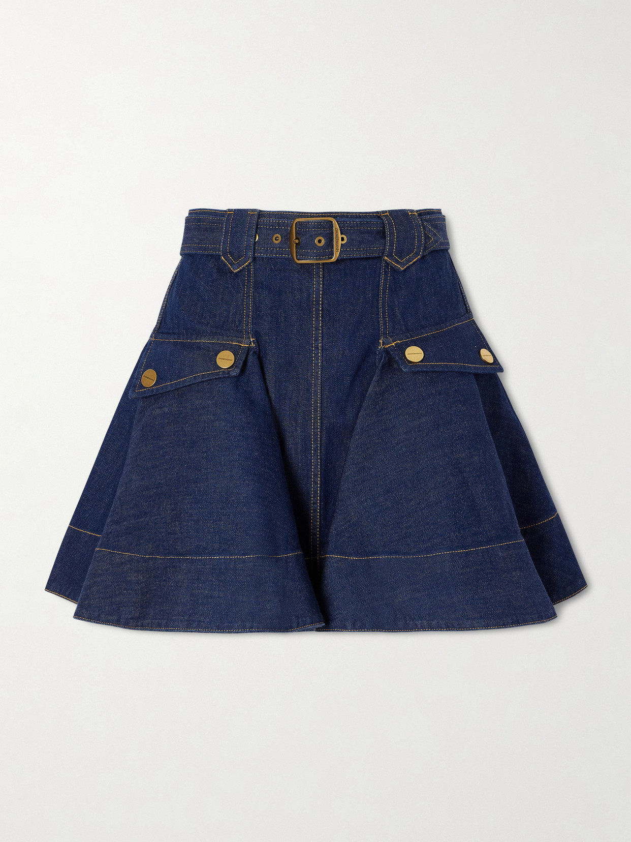 Zimmermann Belted Denim Mini Skirt In Blue
