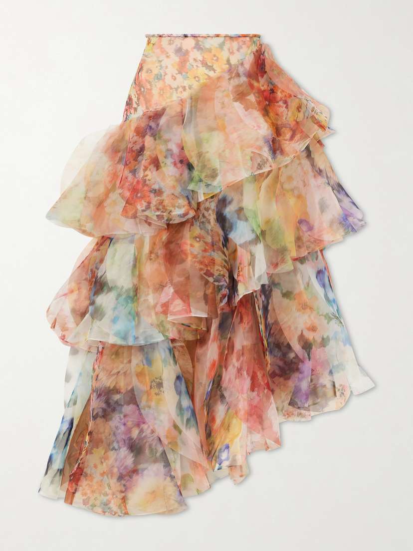 Zimmermann Luna Ruffled Chiffon Midi Skirt