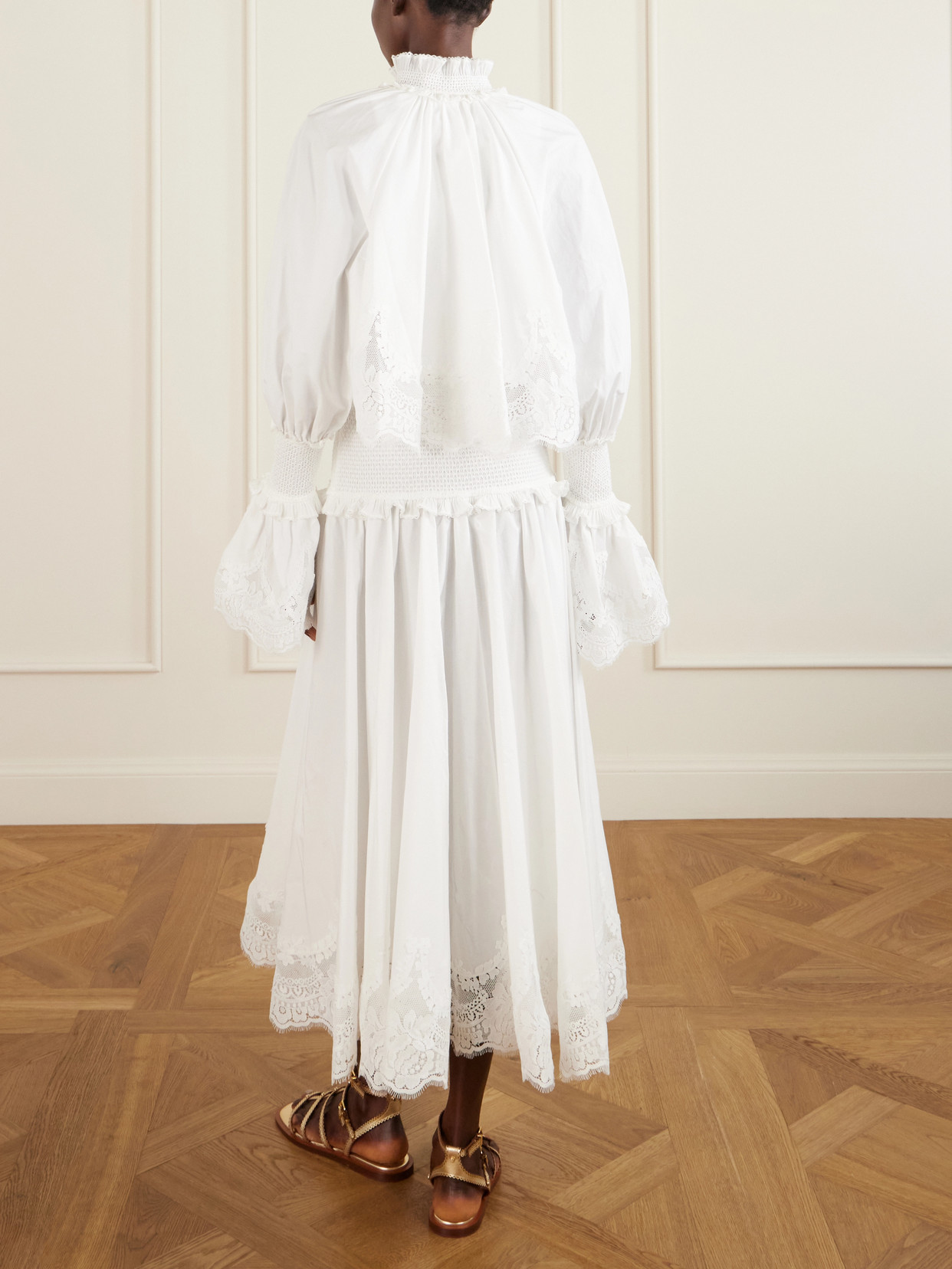 Zimmermann Alchemy Ruffled Shirred Lace-trimmed Cotton-poplin Midi Dress In White
