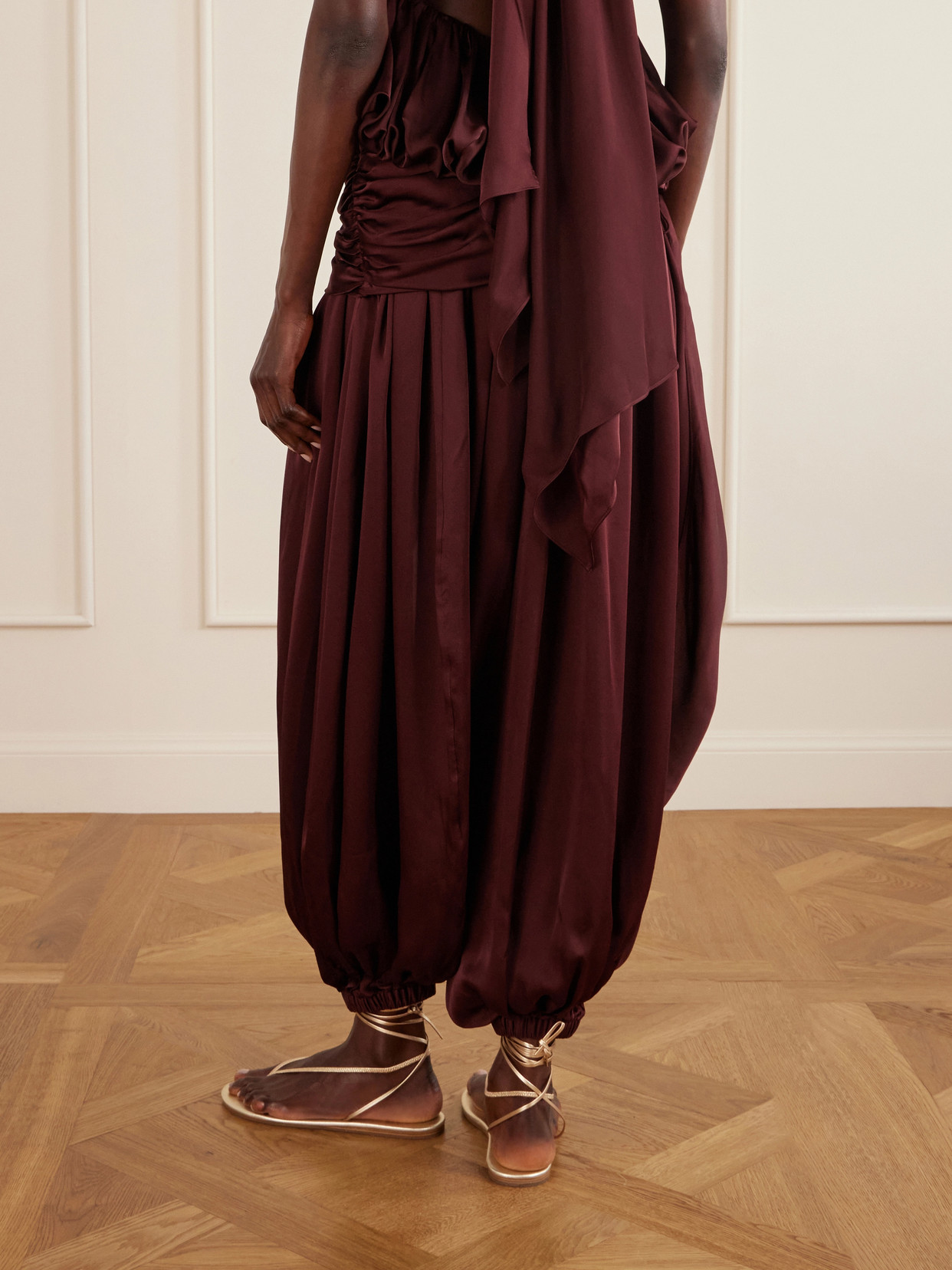 Zimmermann Luna Draped Silk Wide-leg Pants In Burgundy