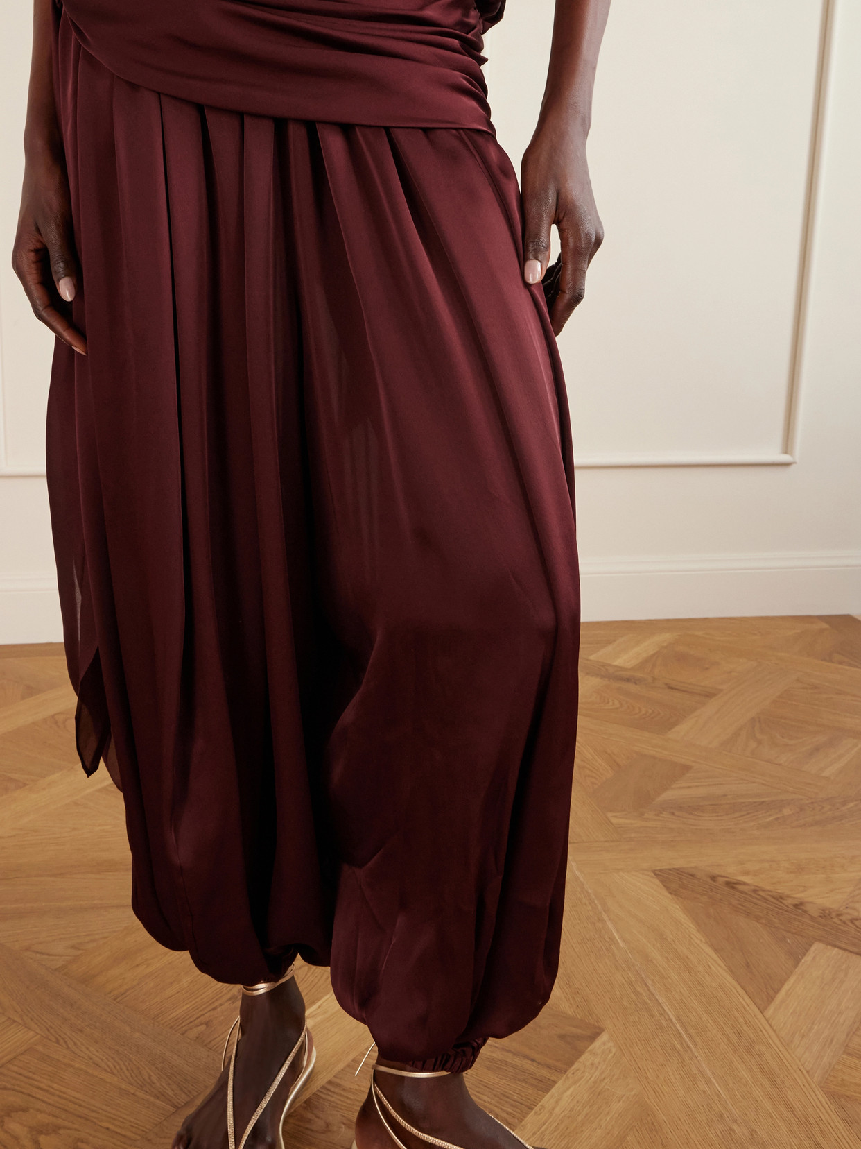 Zimmermann Luna Draped Silk Wide-leg Pants In Burgundy