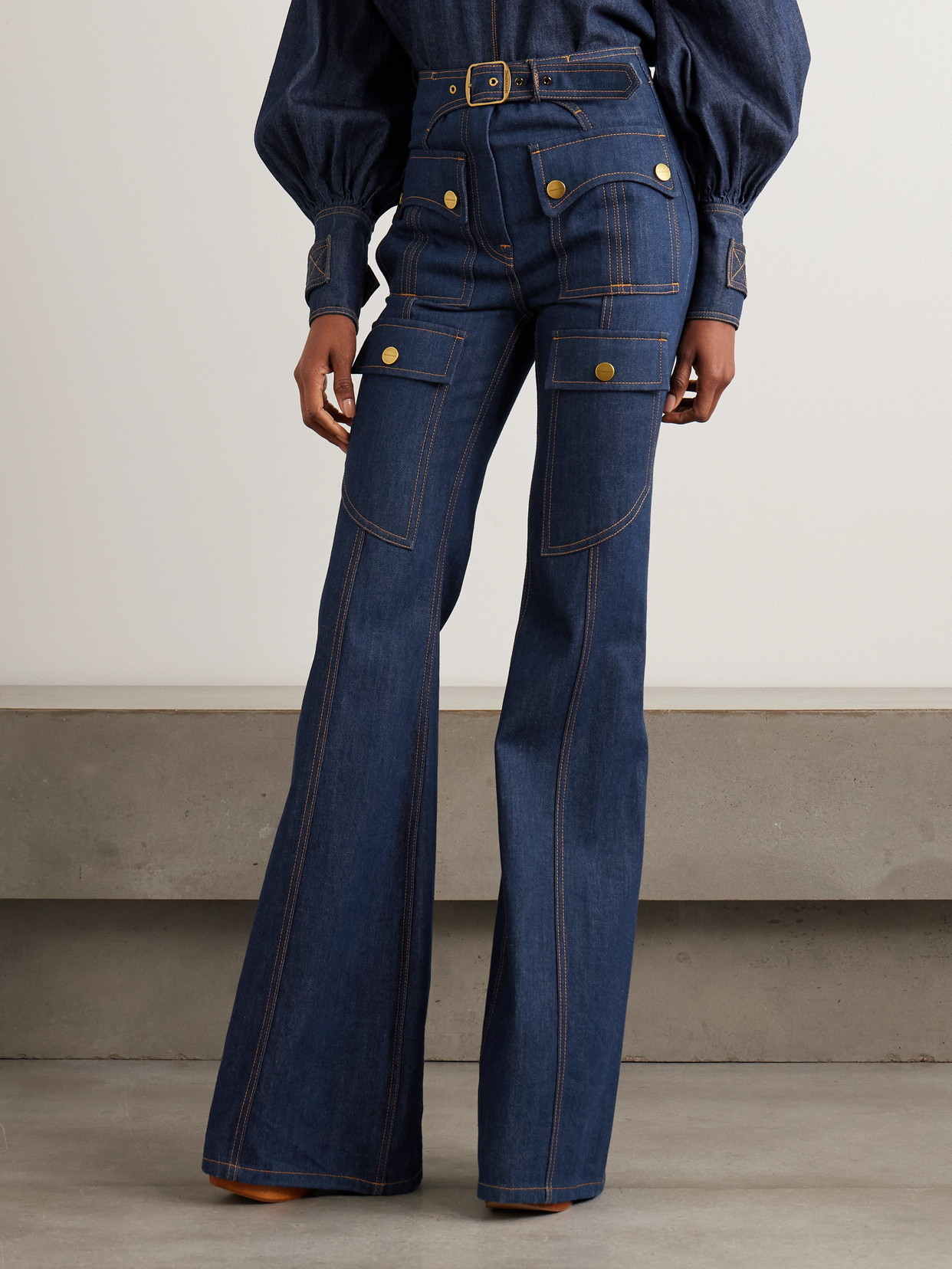 Zimmermann Luna Utility Denim Flared Jeans In Blue