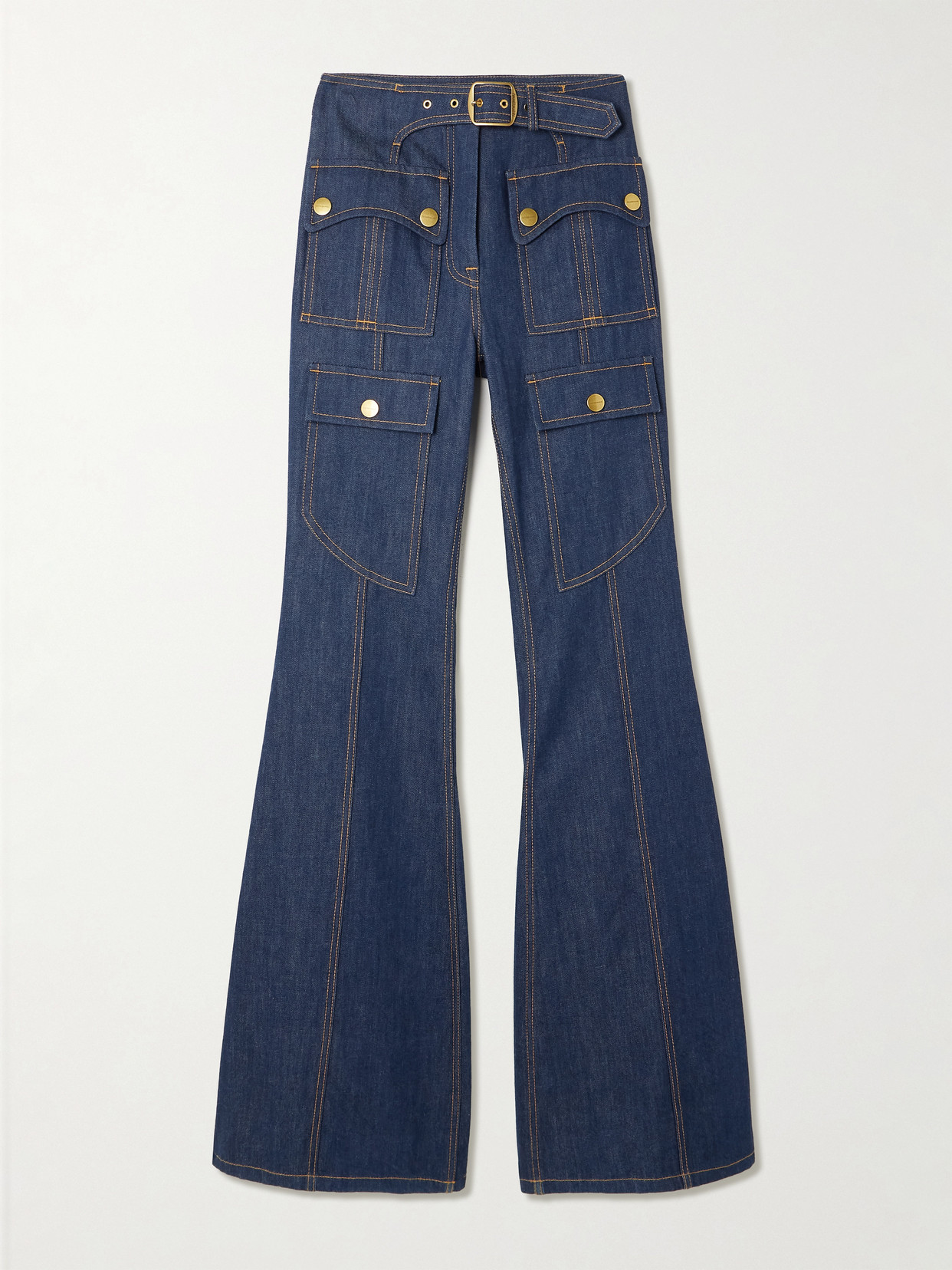 Zimmermann Luna Buckled Flared Cargo Jeans In Blue