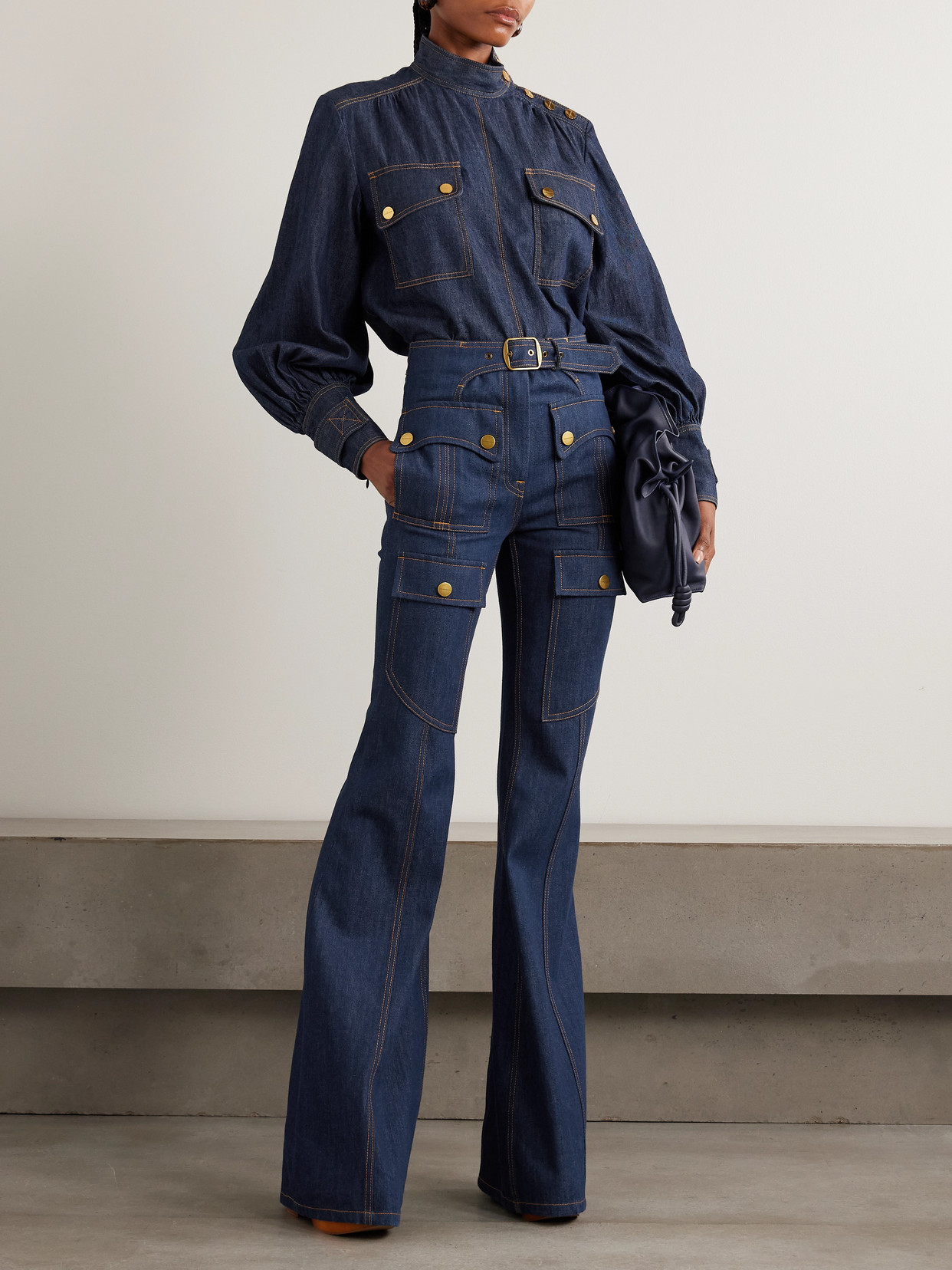 Zimmermann Luna Utility Denim Flared Jeans In Blue