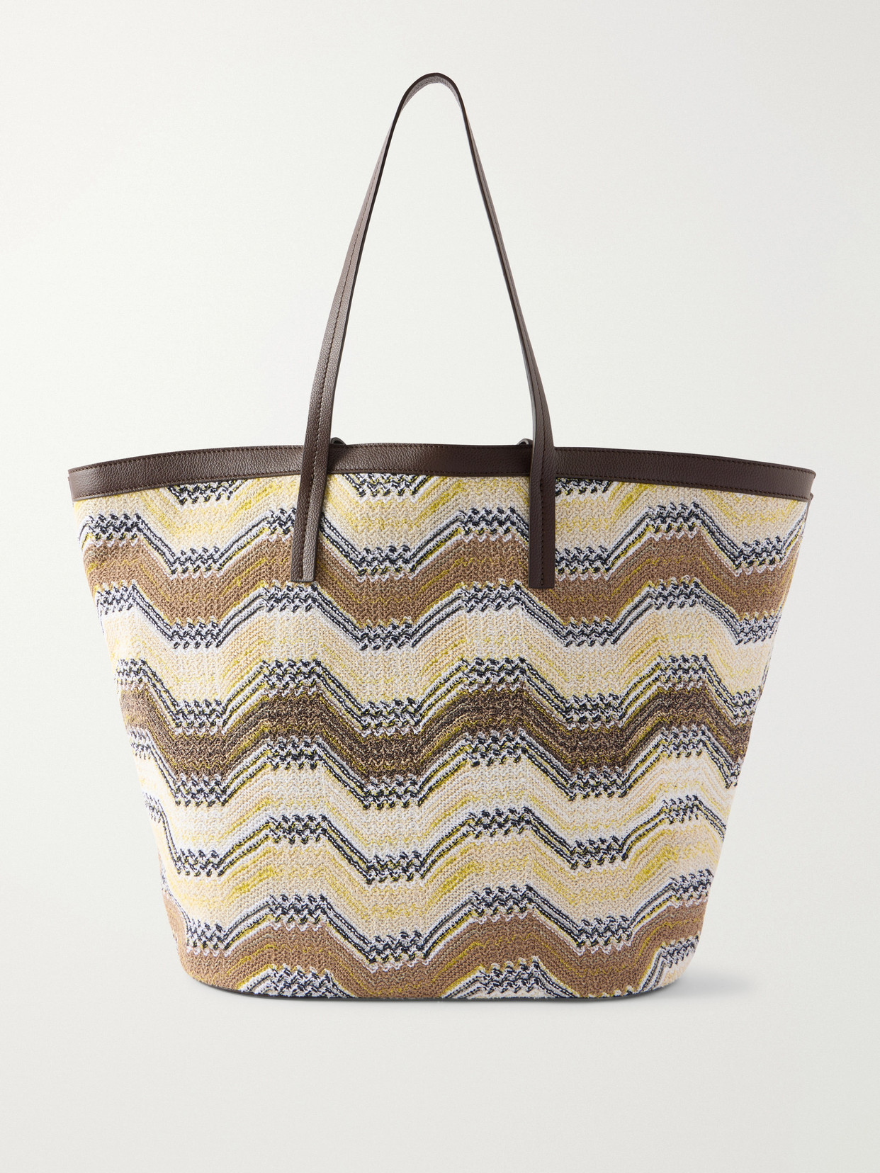 Missoni Leather-trimmed Striped Woven Tote In Yellow