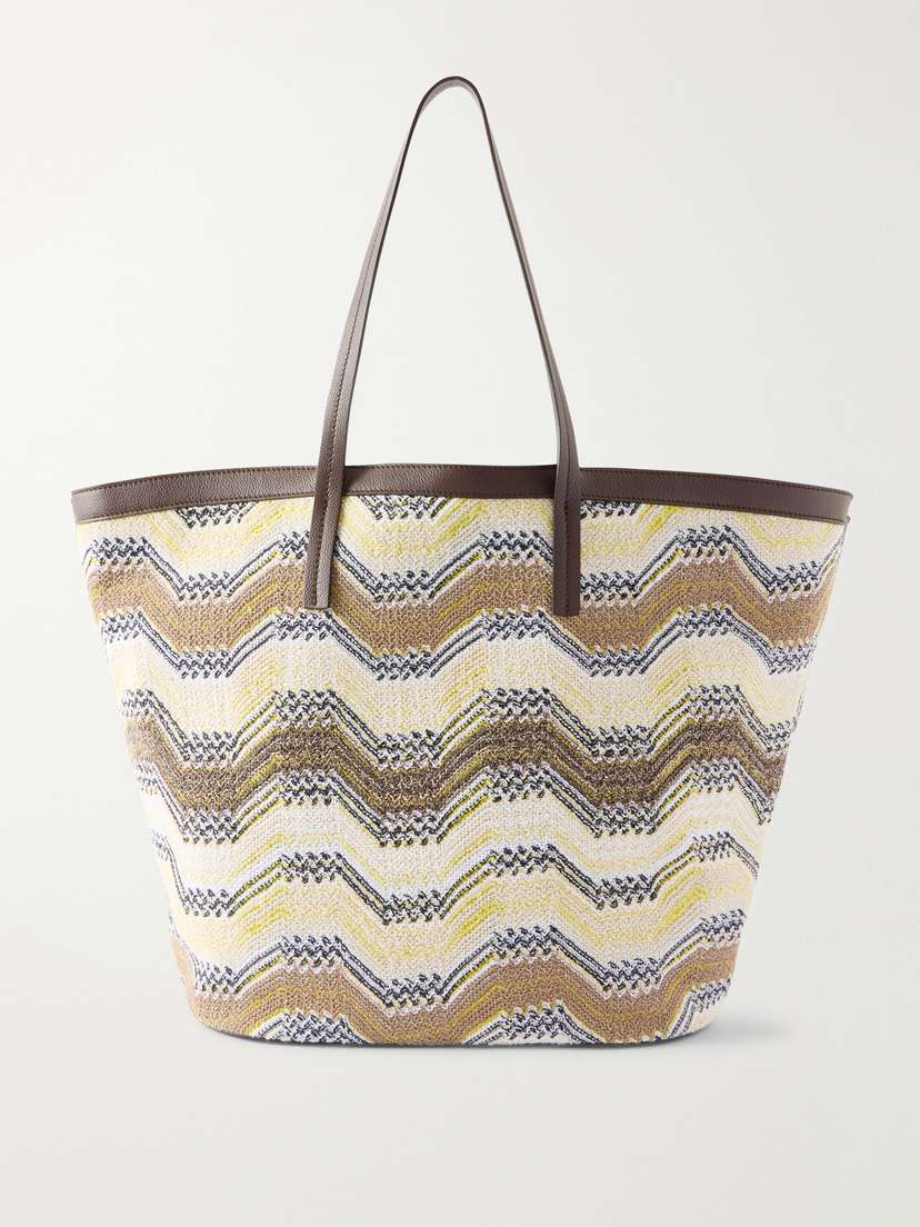 Missoni Leather-trimmed Striped Woven Tote