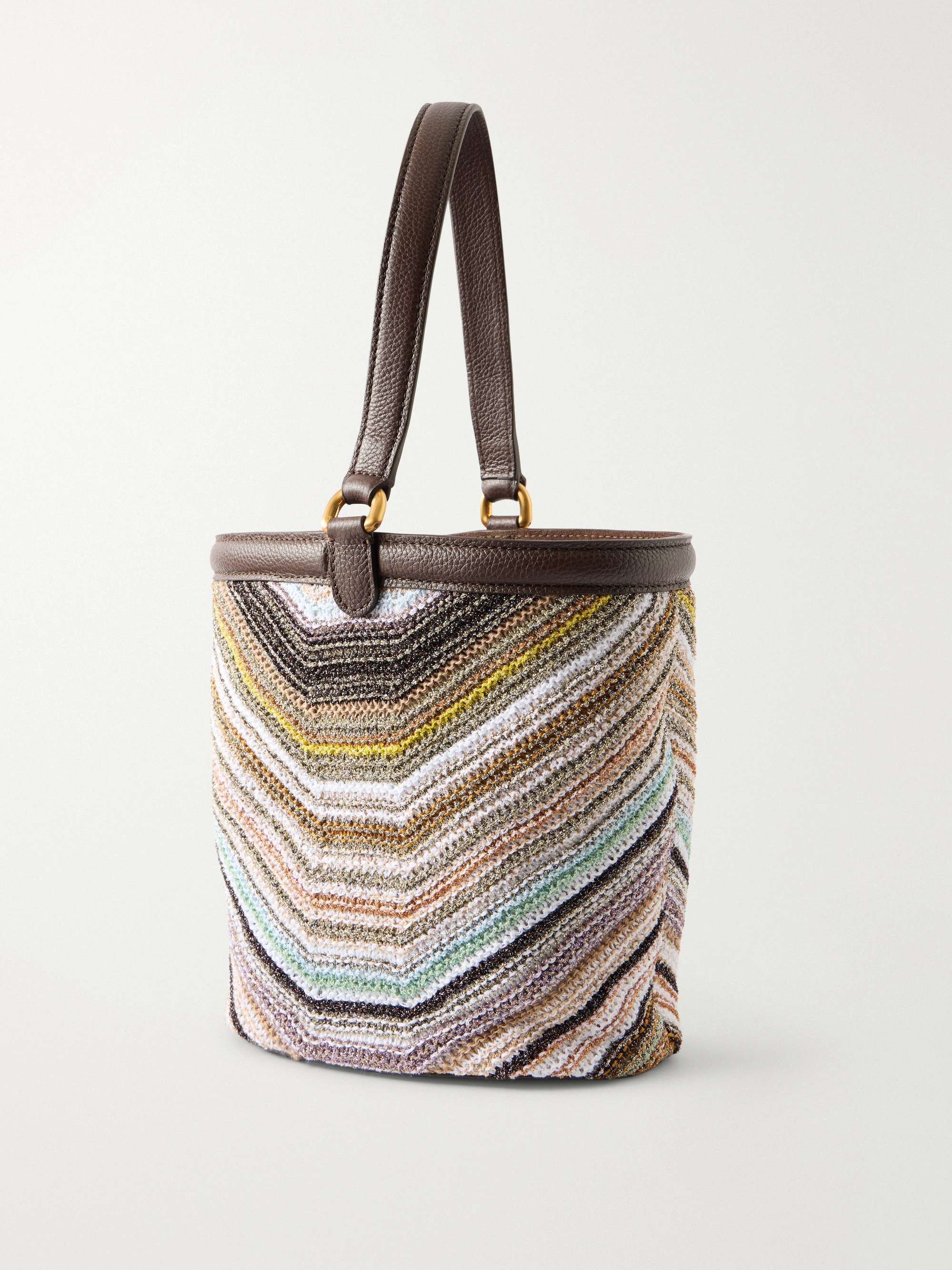 MISSONI Leather-trimmed metallic crochet-knit tote | NET-A-PORTER