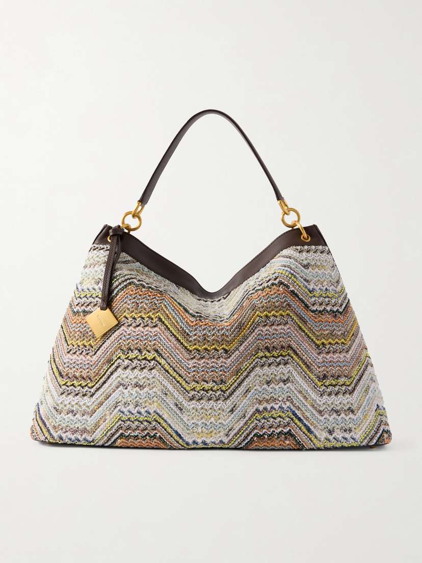 Missoni Sequined-embellished Striped Leather-trimmed Woven Shoulder Bag