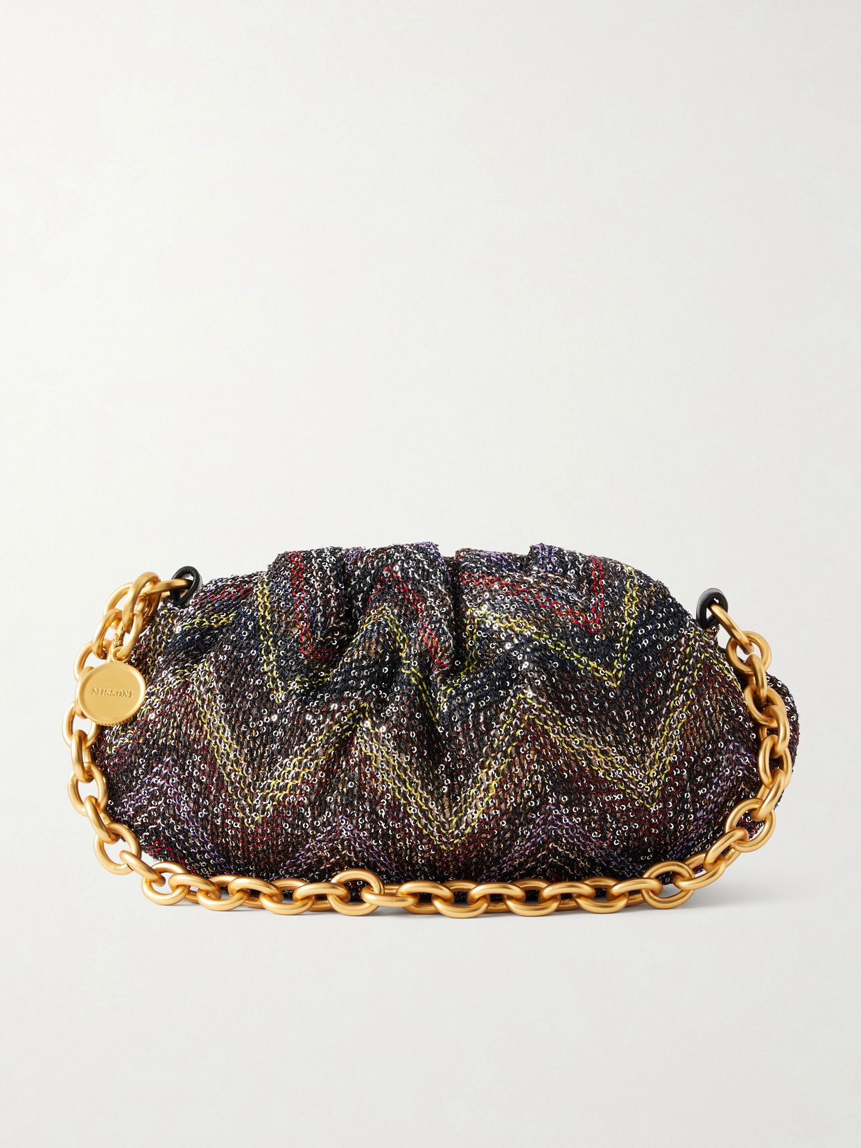 Caperdoni small sequined-embellished striped woven pouch