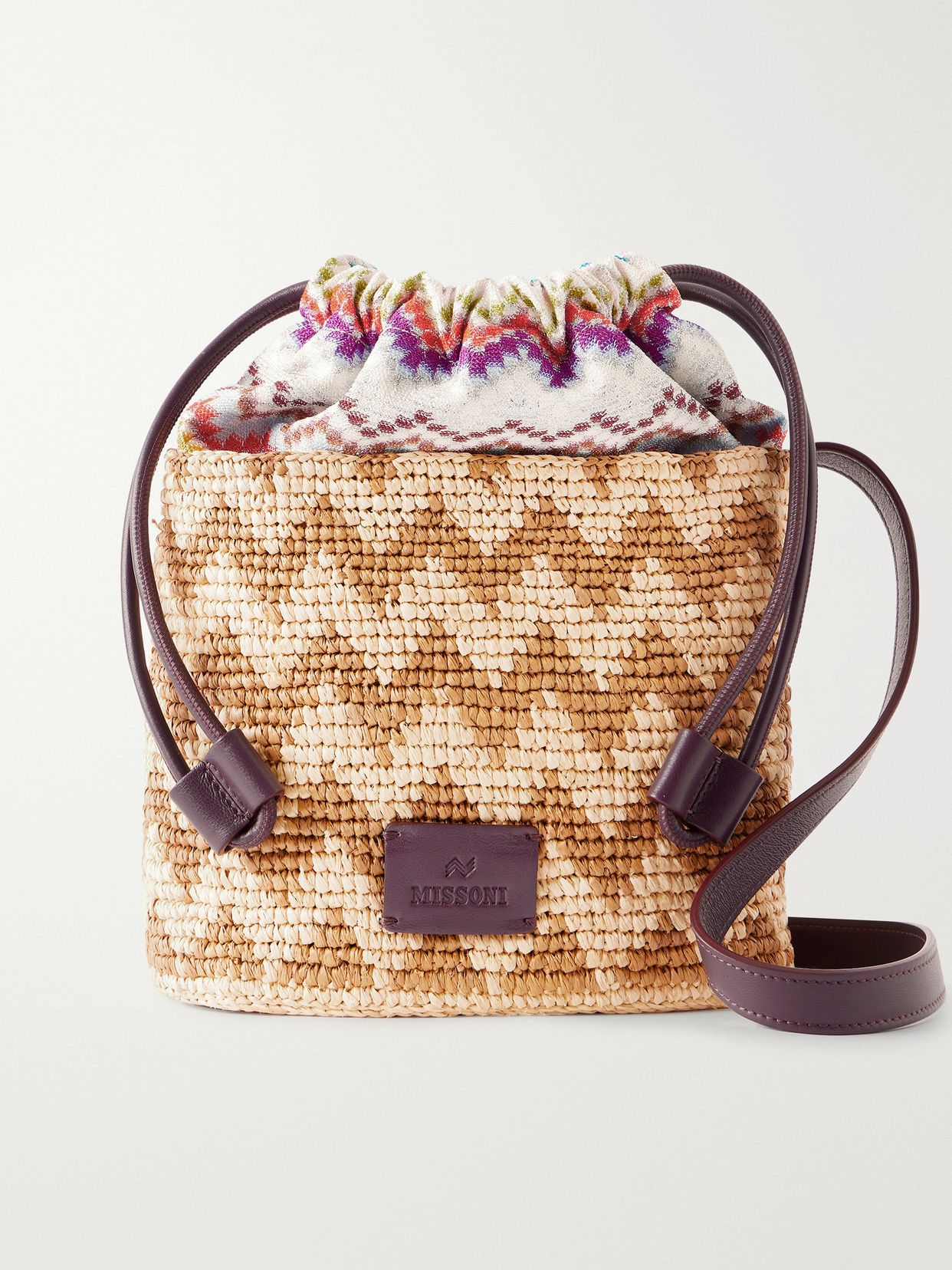 small striped raffia bucket bag