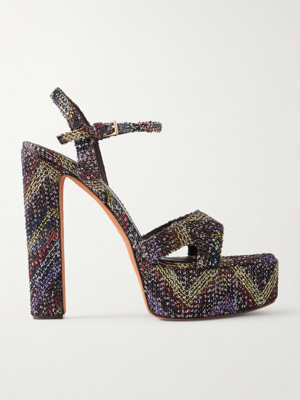 Angela Sequin-Embellished Striped Woven Platform Sandals