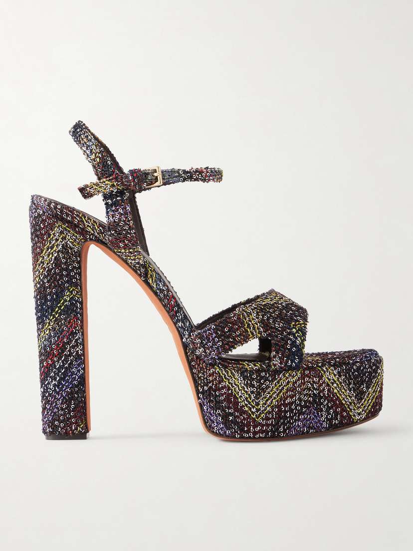 Missoni Angela Sequin-embellished Striped Woven Platform Sandals