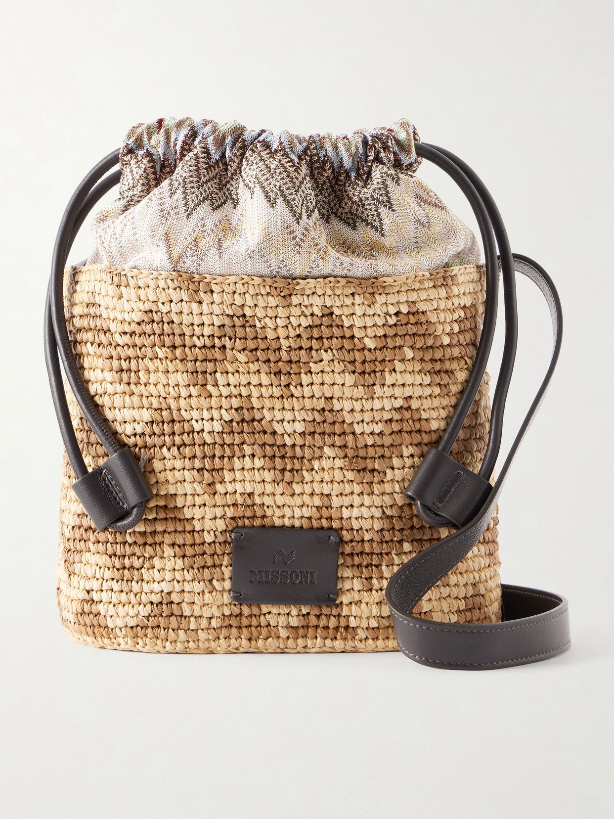 Missoni Small striped leather-trimmed raffia bucket bag