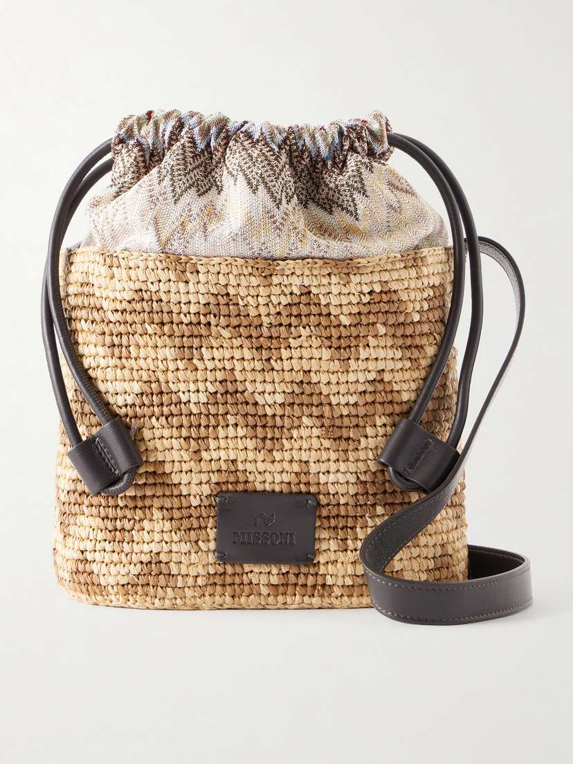 Missoni Small Striped Leather-trimmed Raffia Bucket Bag