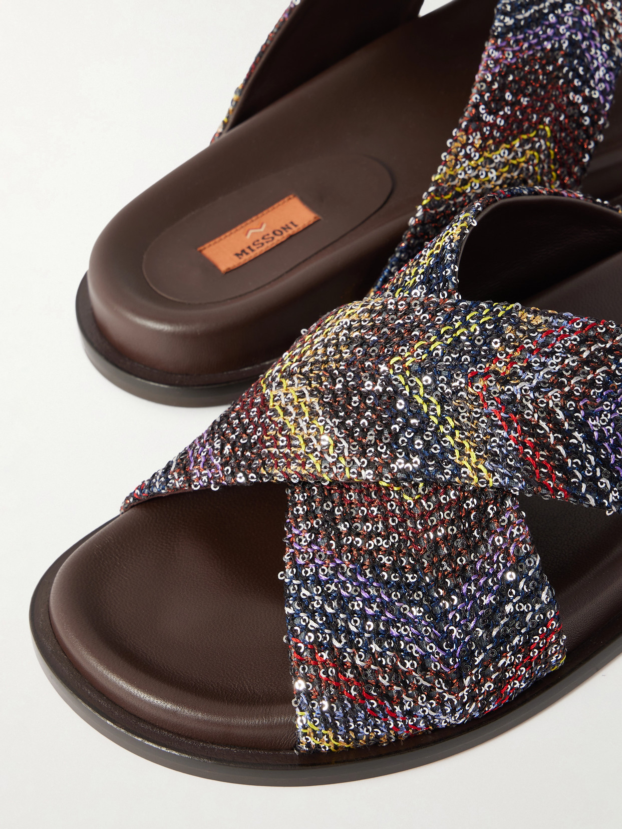 Viola Sequin-Embellished Striped Woven Sandals