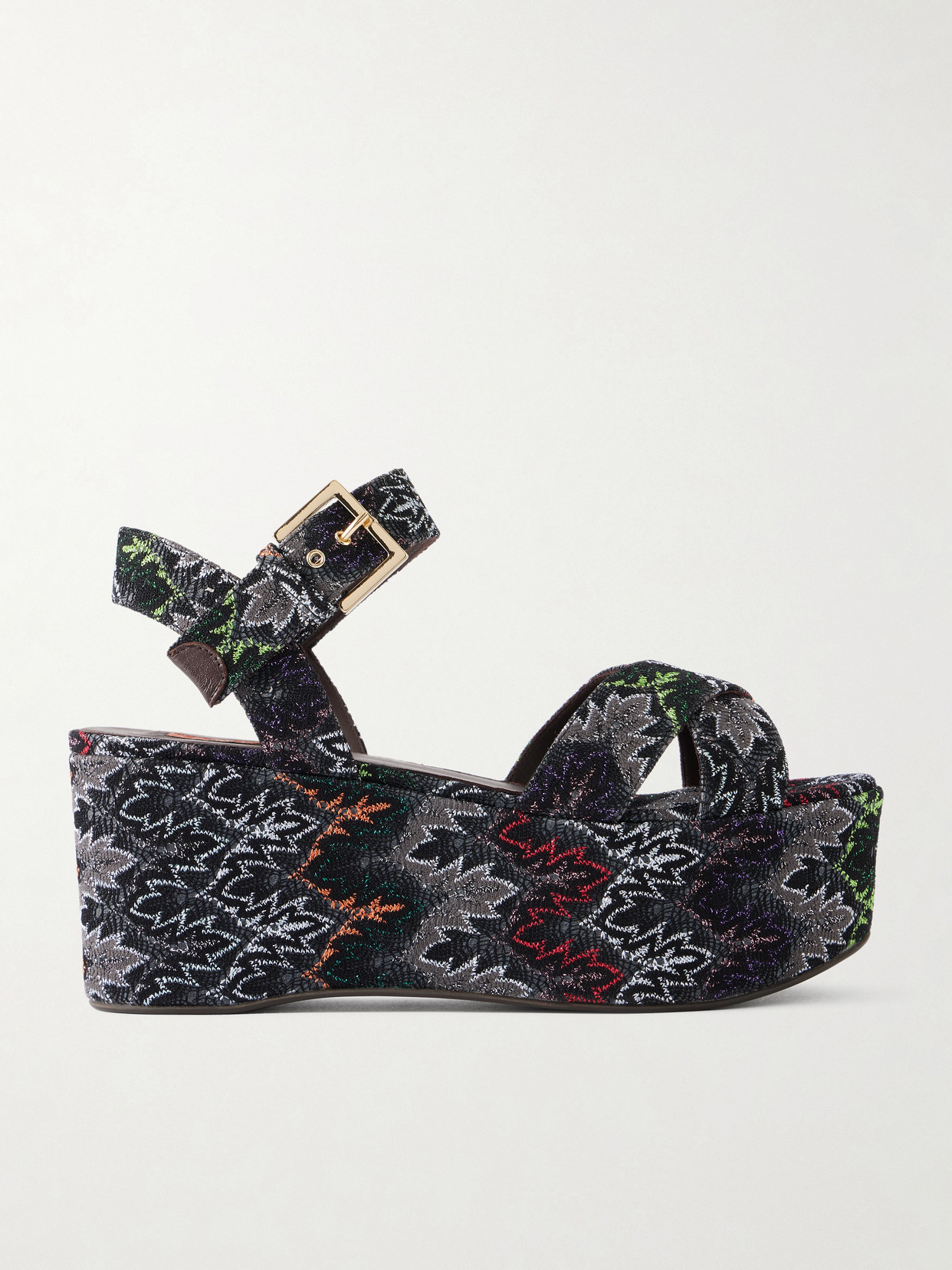 Missoni Julia Striped Woven Platform Sandals In Black