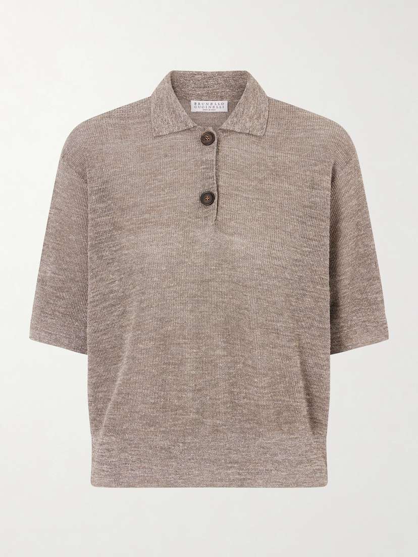 Brunello Cucinelli Metallic-knit Polo Shirt