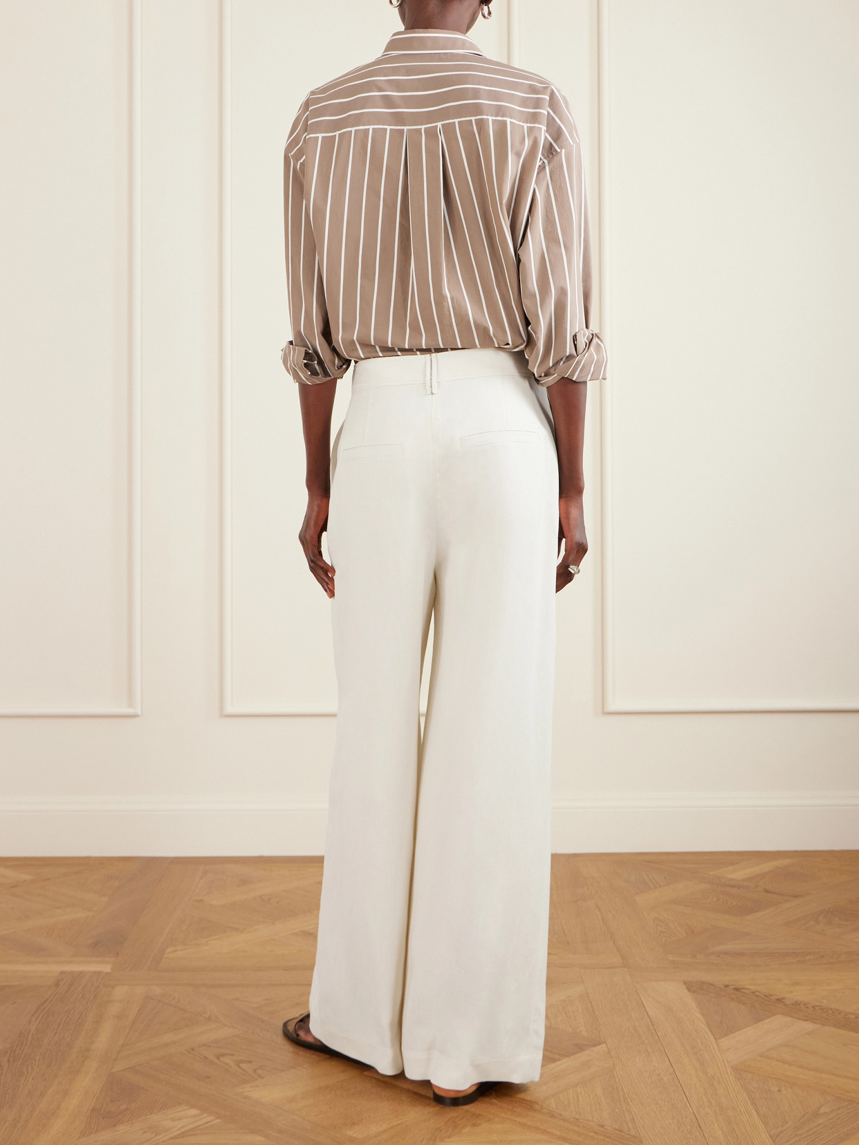 Brunello Cucinelli Women Ivory Fluid Twill Sartorial Wrap Trousers In White