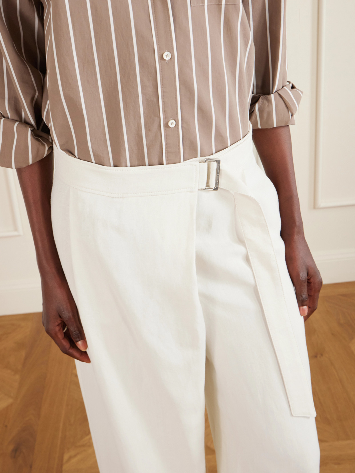 Brunello Cucinelli Women Ivory Fluid Twill Sartorial Wrap Trousers In White