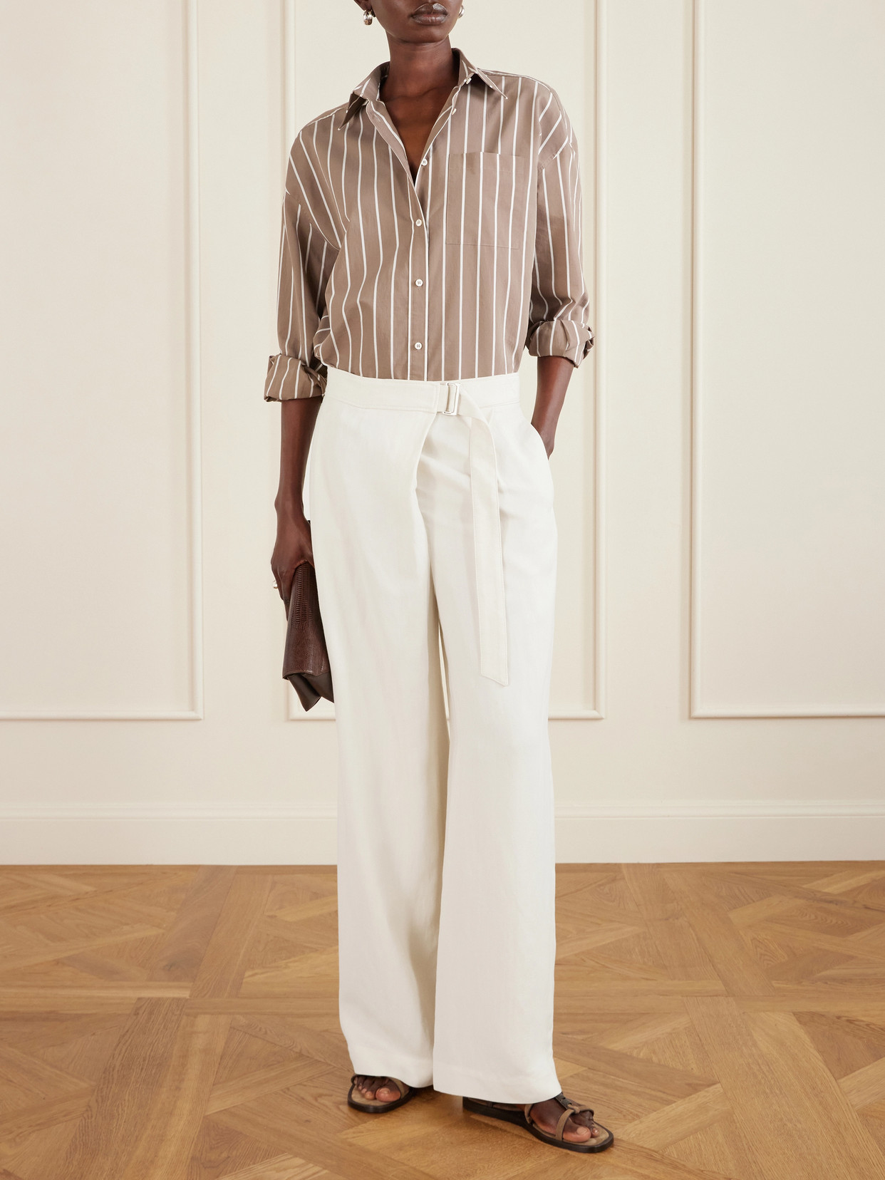 Brunello Cucinelli Women Ivory Fluid Twill Sartorial Wrap Trousers In White