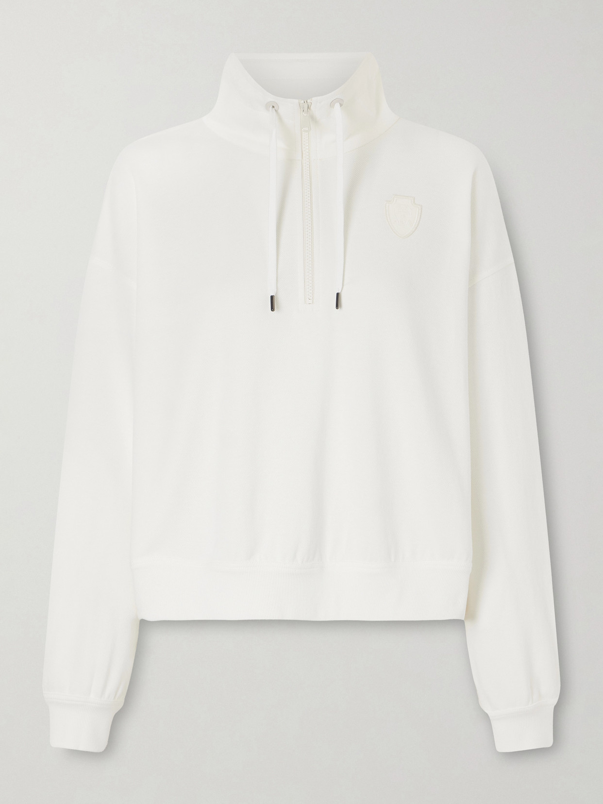 Brunello Cucinelli Cotton High Neck Sweater Drawstring Collar In White
