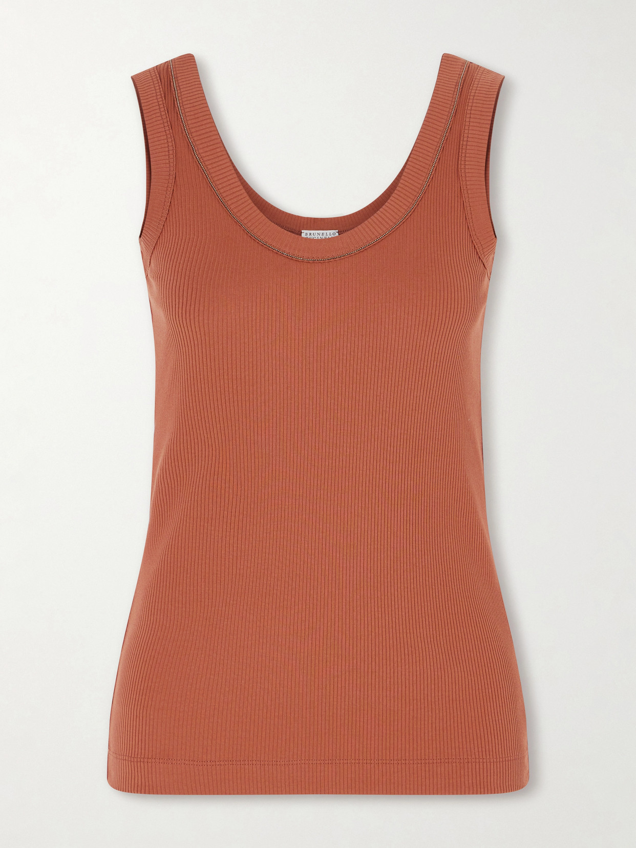 Brunello Cucinelli Ribbed Cotton-blend Tank In Orange