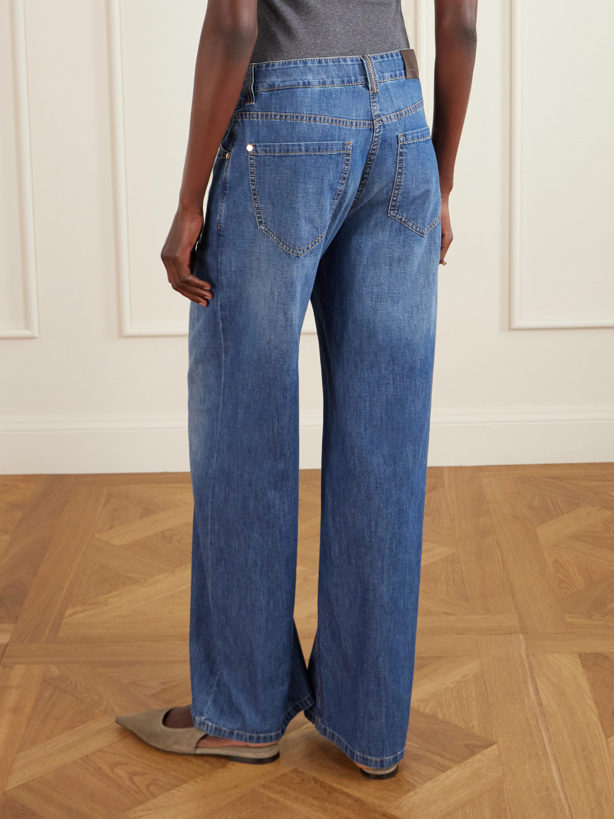 Brunello Cucinelli Women Blue Jeans With Five-pocket Design And Patch Logo On The Back In Denim Woma In Blue