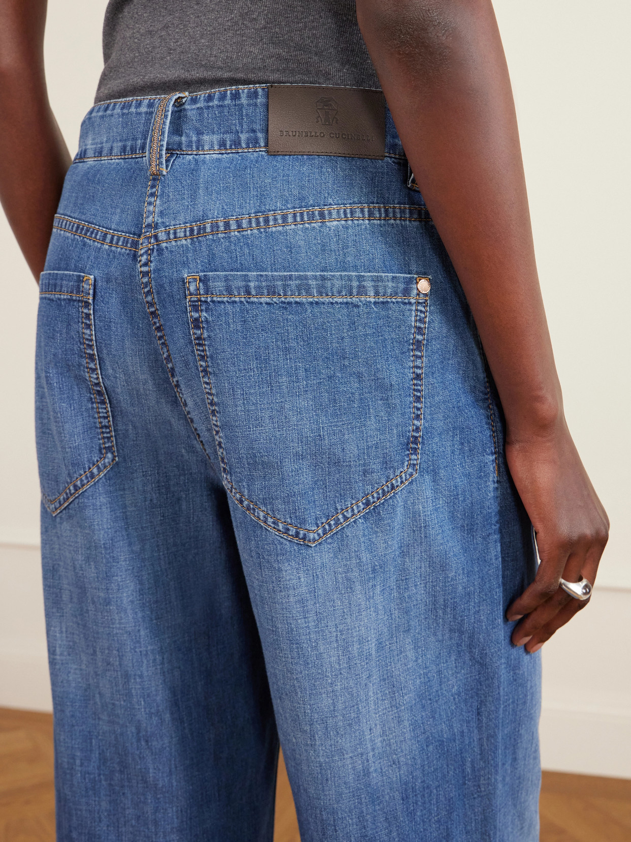 Brunello Cucinelli Women Blue Jeans With Five-pocket Design And Patch Logo On The Back In Denim Woma In Blue