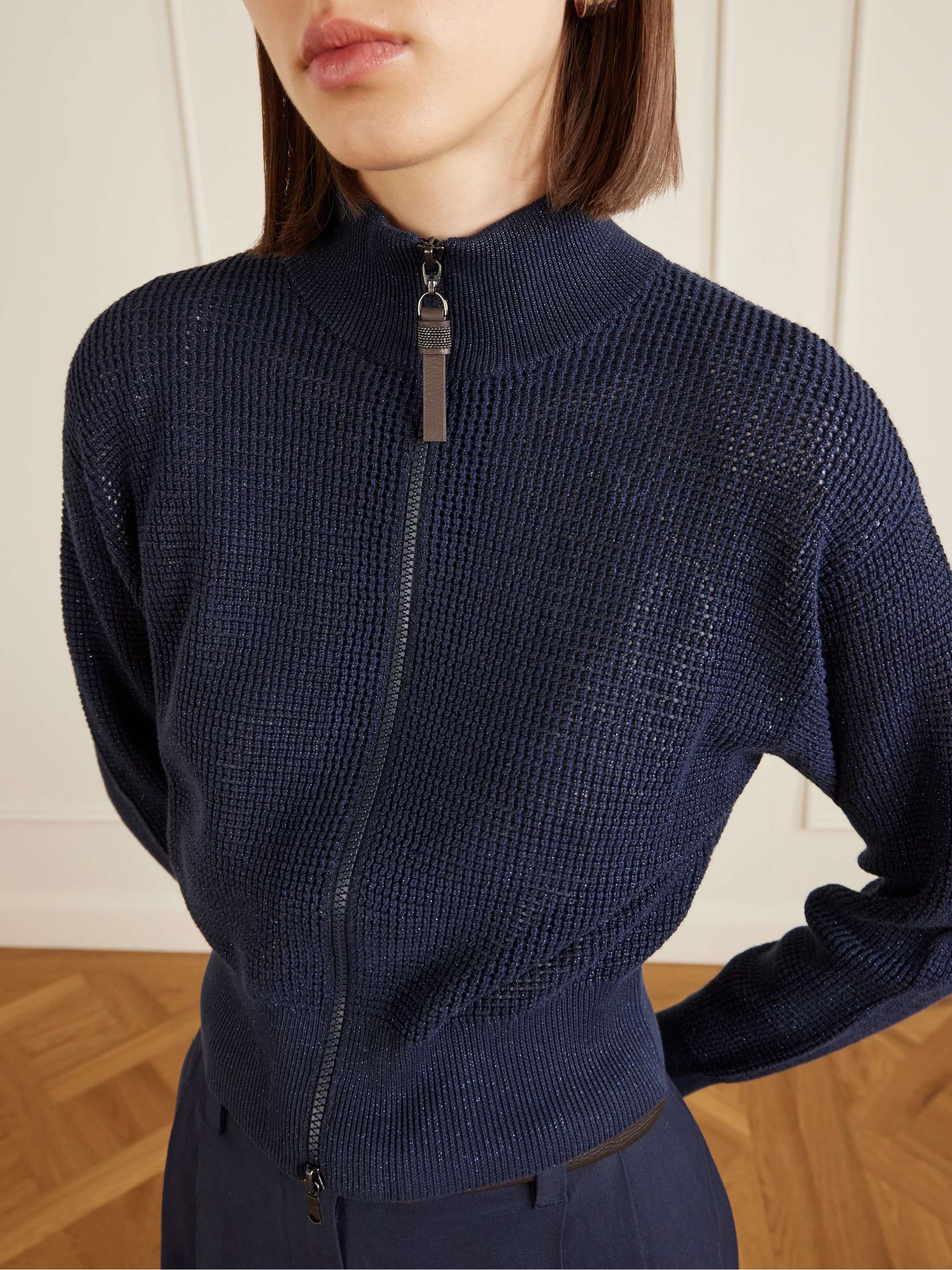 BRUNELLO CUCINELLI Embellished cotton-blend zip-up cardigan | NET