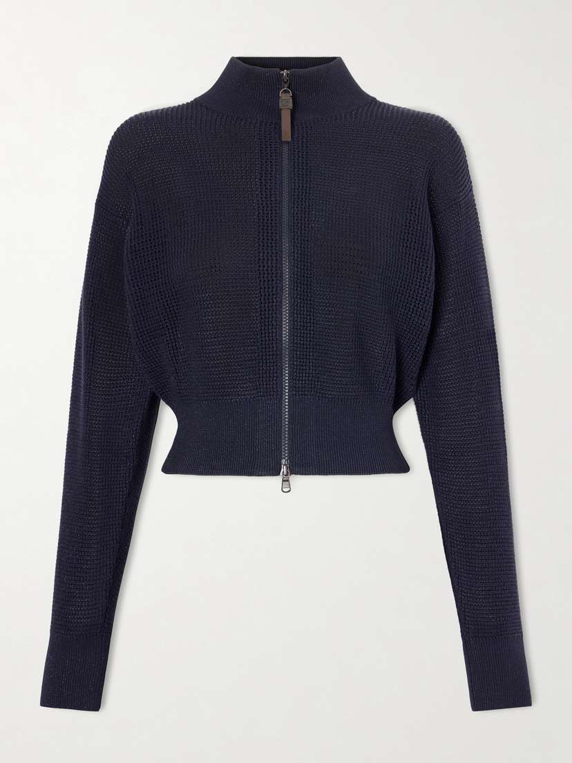 Brunello Cucinelli — Embellished cotton-blend zip-up cardigan
