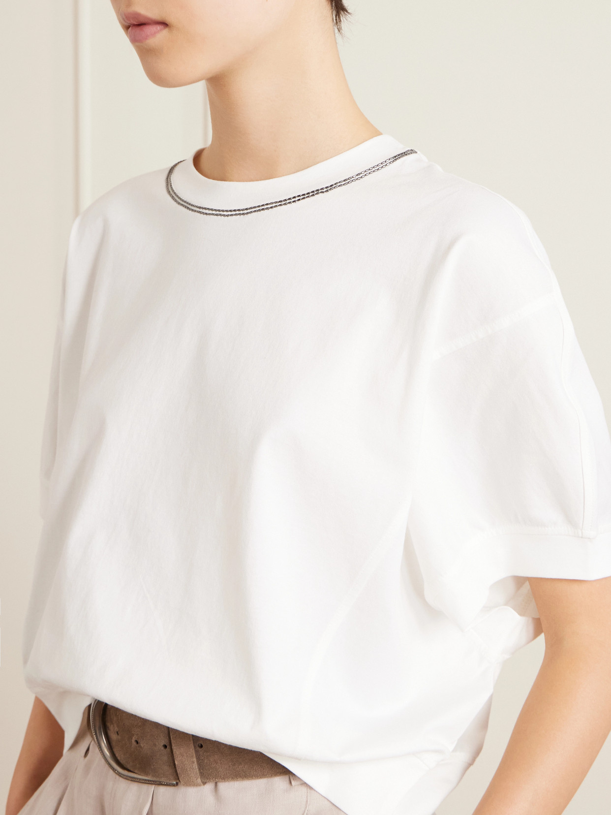 Bead-Embellished Cotton-Jersey T-Shirt