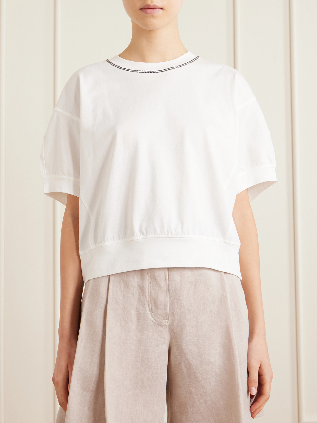 Bead-Embellished Cotton-Jersey T-Shirt