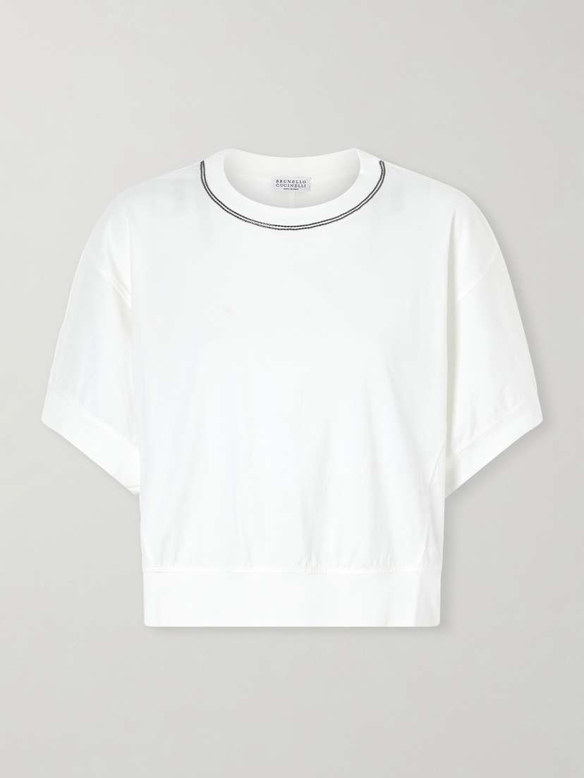 Brunello Cucinelli Bead-embellished Cotton-jersey T-shirt