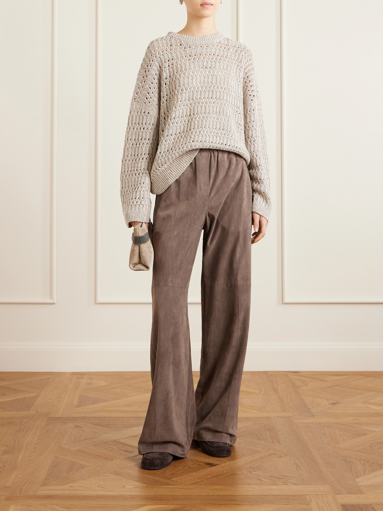 Sequined Open-Knit Linen-Blend Sweater