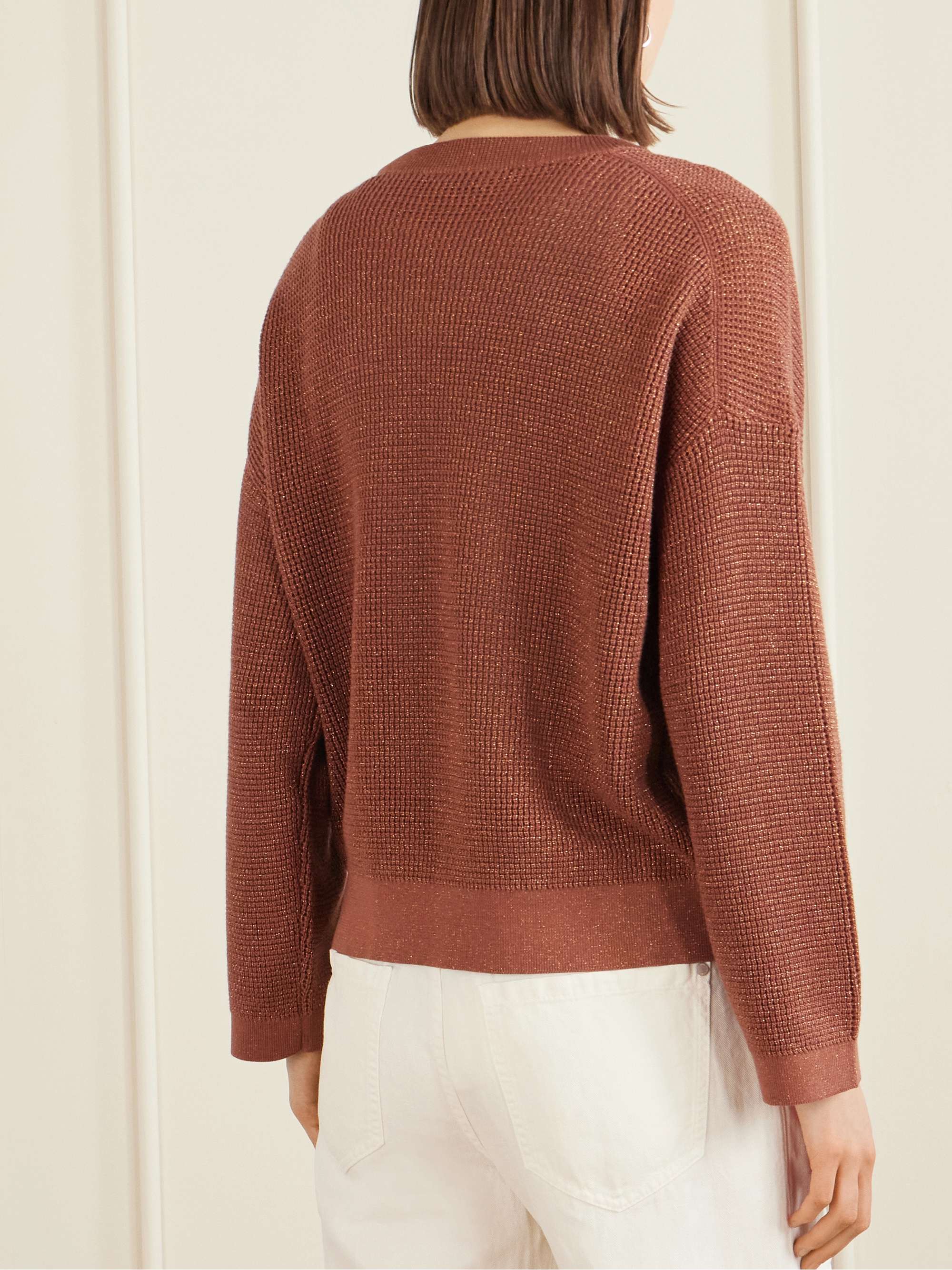 BRUNELLO CUCINELLI Metallic open-knit cotton-blend sweater | NET-A
