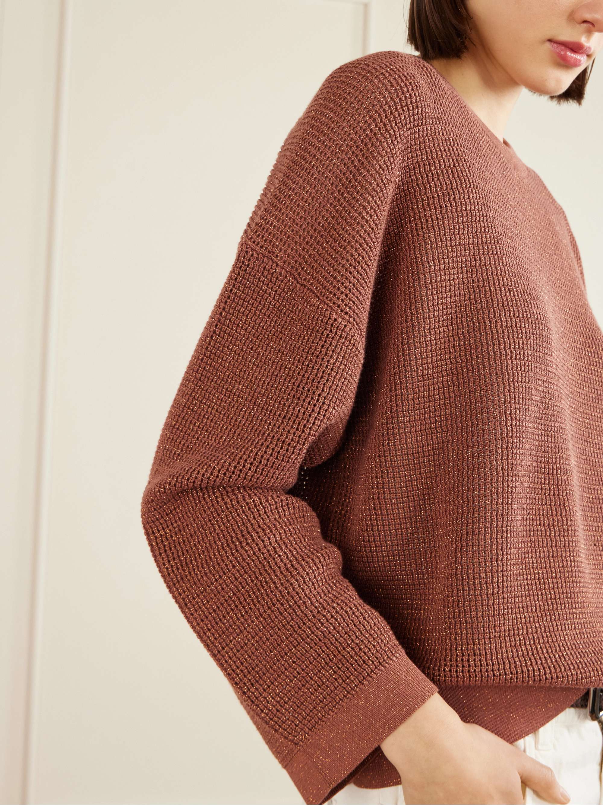 BRUNELLO CUCINELLI Metallic open-knit cotton-blend sweater | NET-A