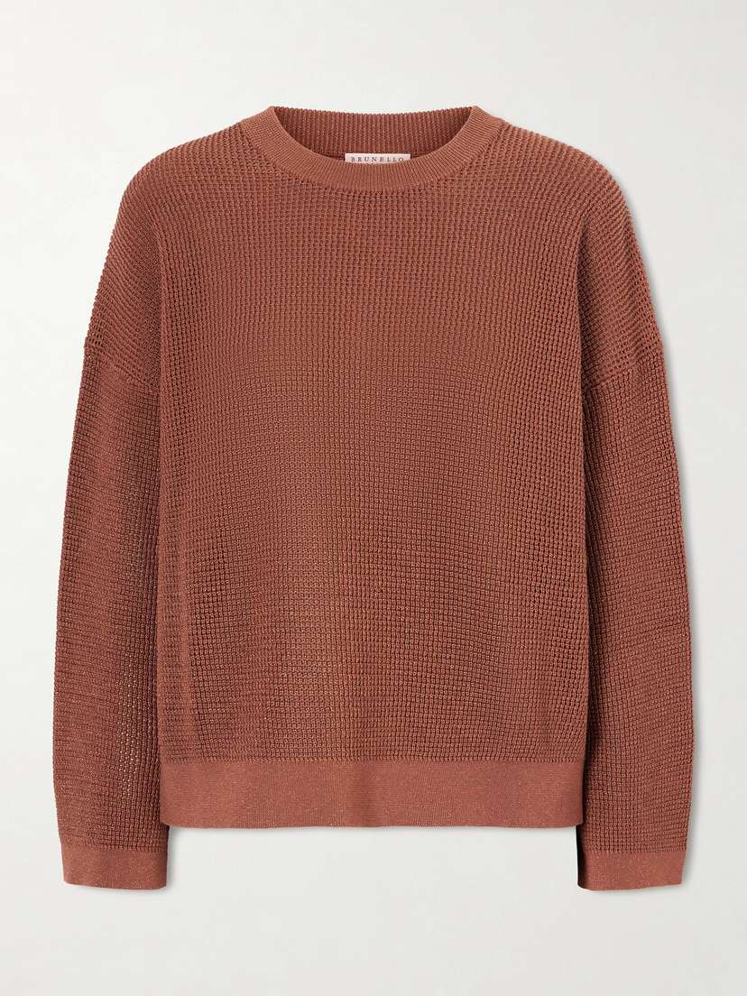 Brunello Cucinelli Metallic Open-knit Cotton-blend Sweater