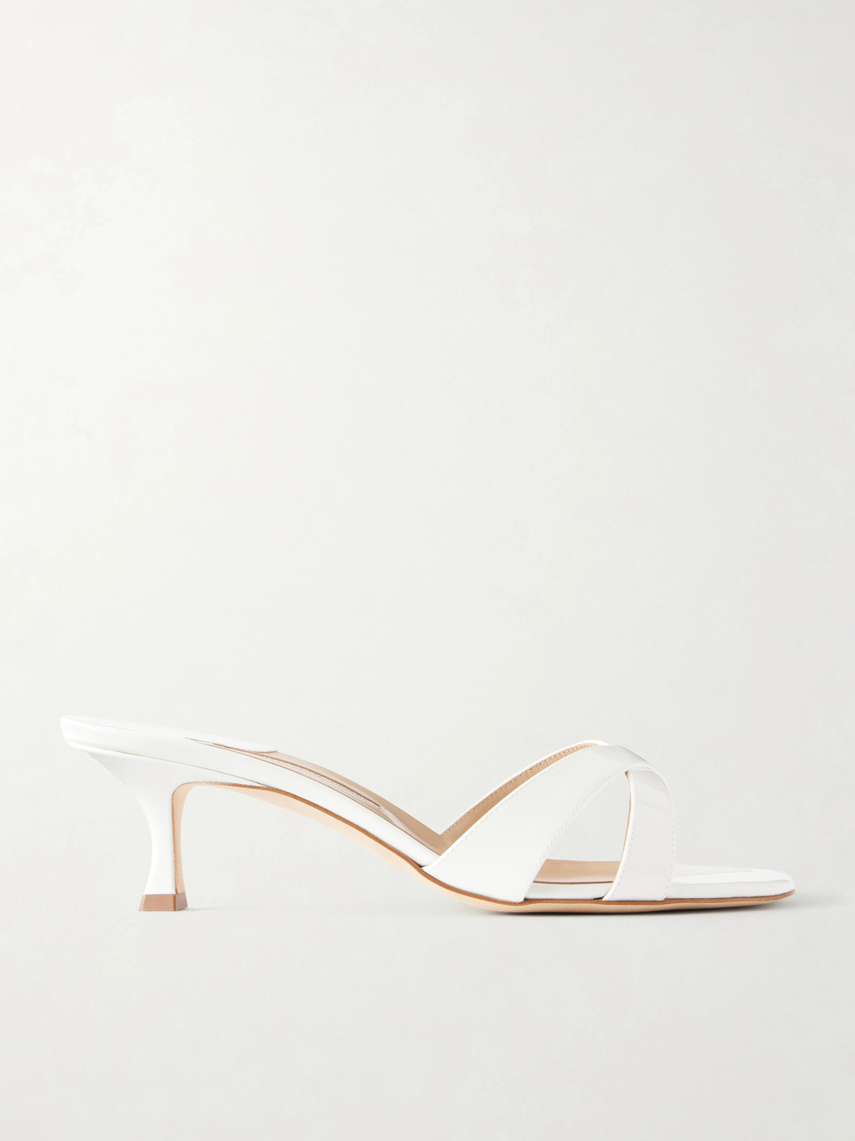 Manolo Blahnik Callamu 50 Patent Leather Mules In White