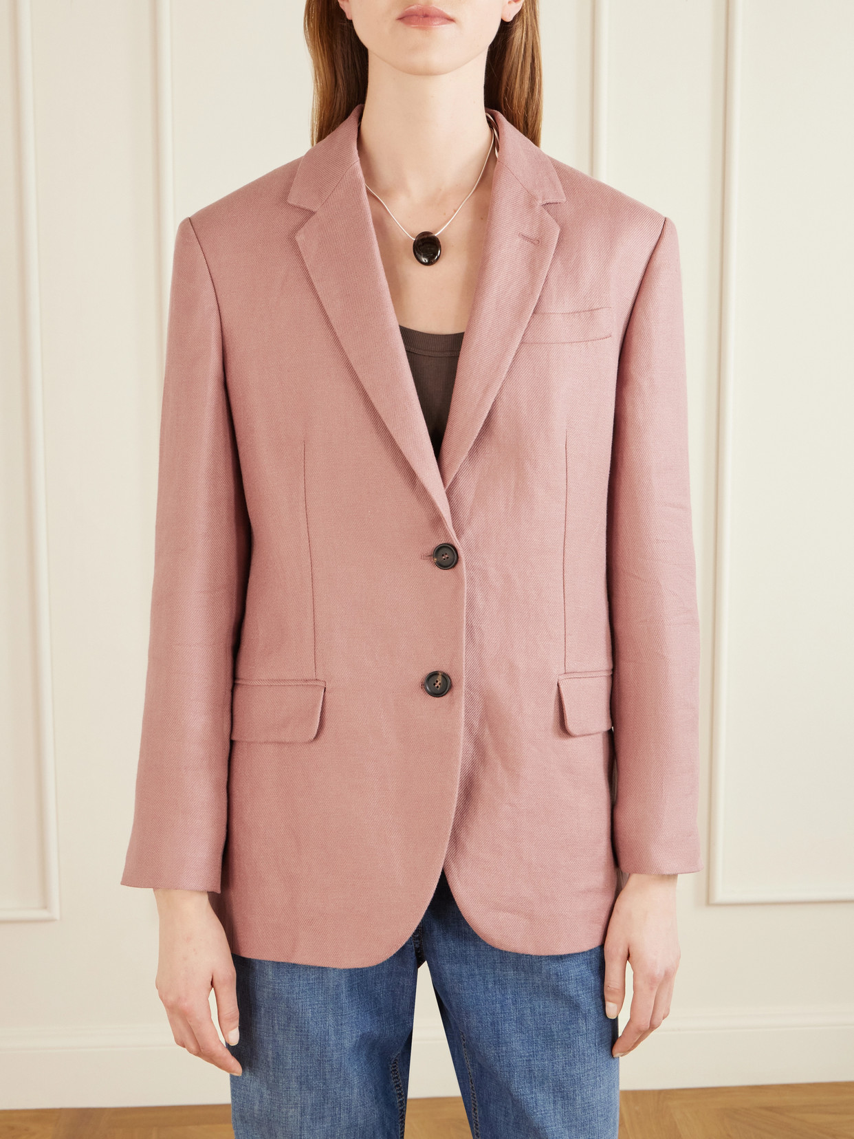 Brunello Cucinelli Single-breasted Linen-twill Blazer In Pattern