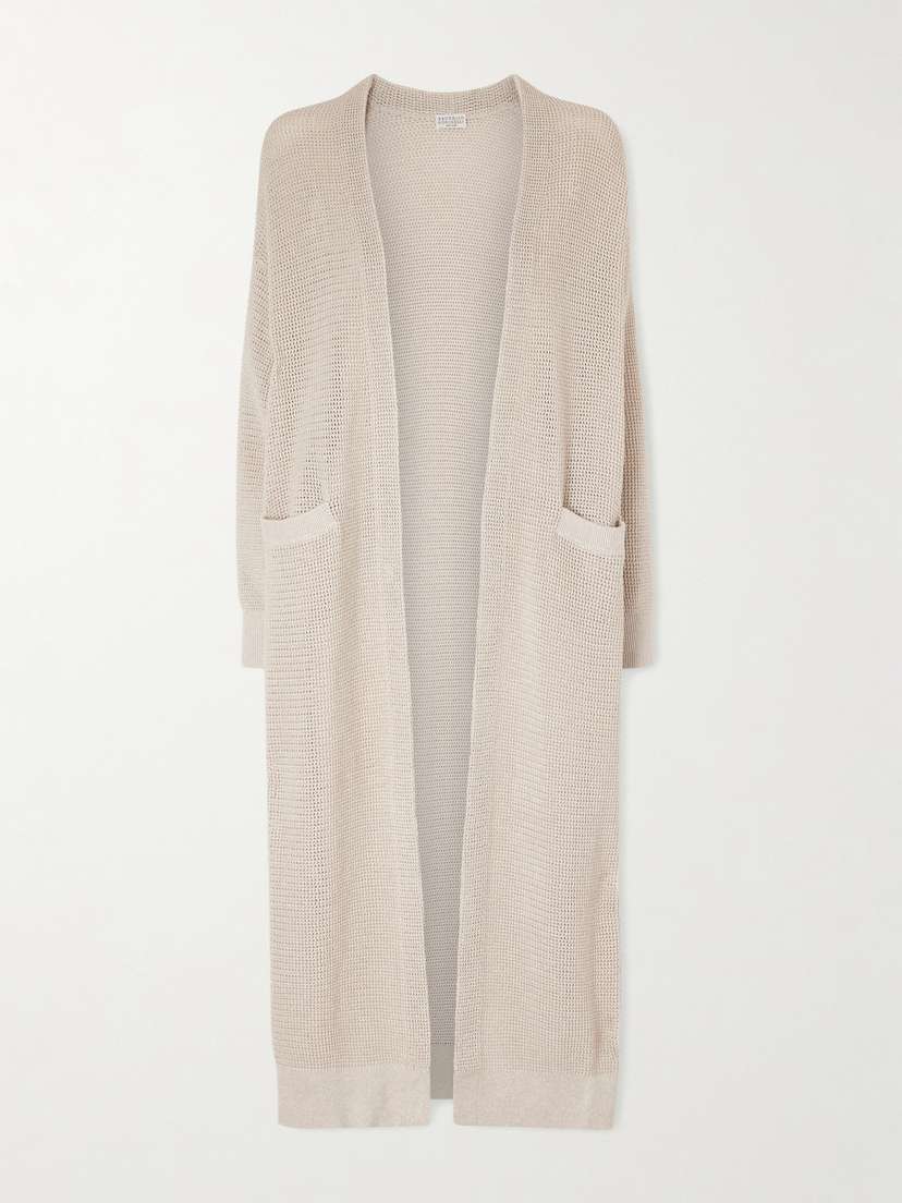 Brunello Cucinelli Metallic Open-knit Cotton-blend Cardigan