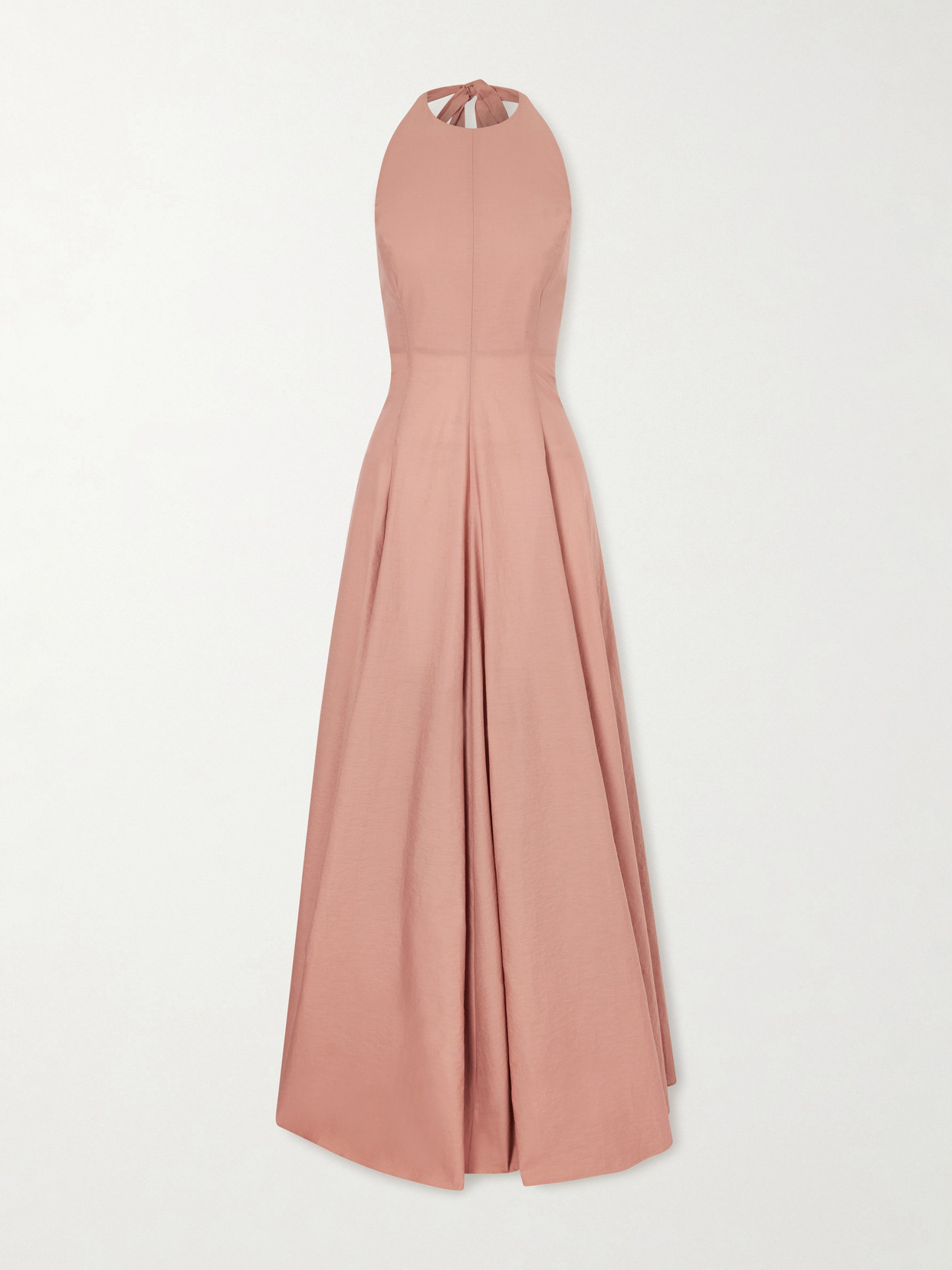 Brunello Cucinelli Pleated Cotton-blend Halterneck Maxi Dress In Pink