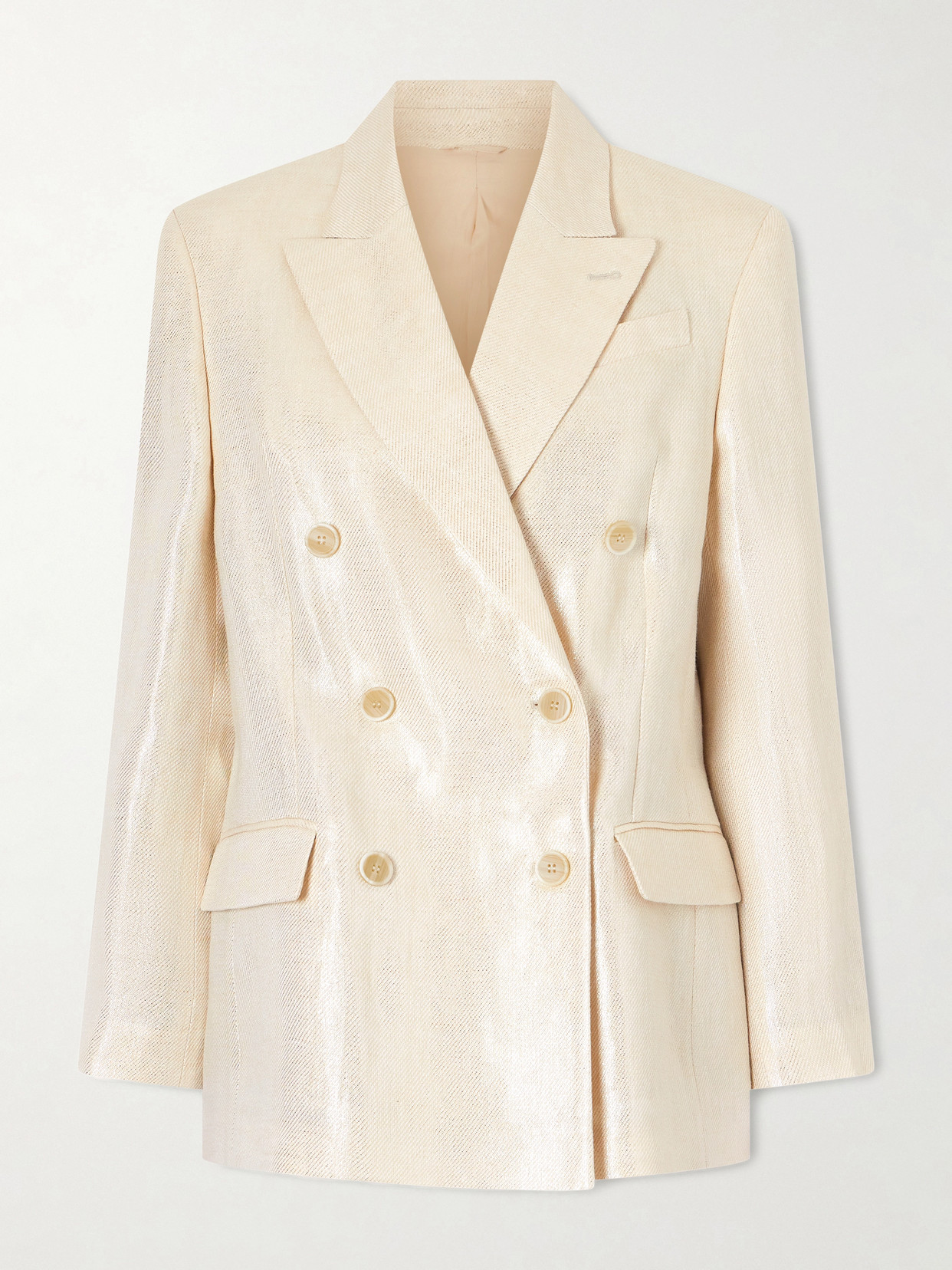 Brunello Cucinelli Double-breasted Metallic Linen-twill Blazer In Neutral