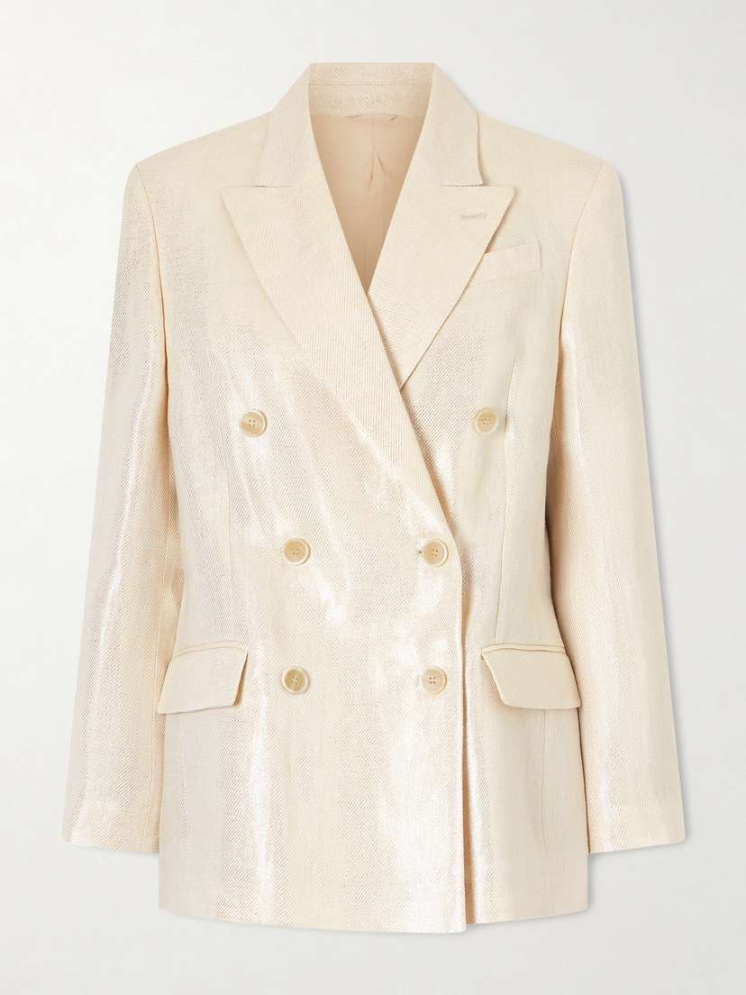 Brunello Cucinelli Double-breasted Metallic Linen-twill Blazer